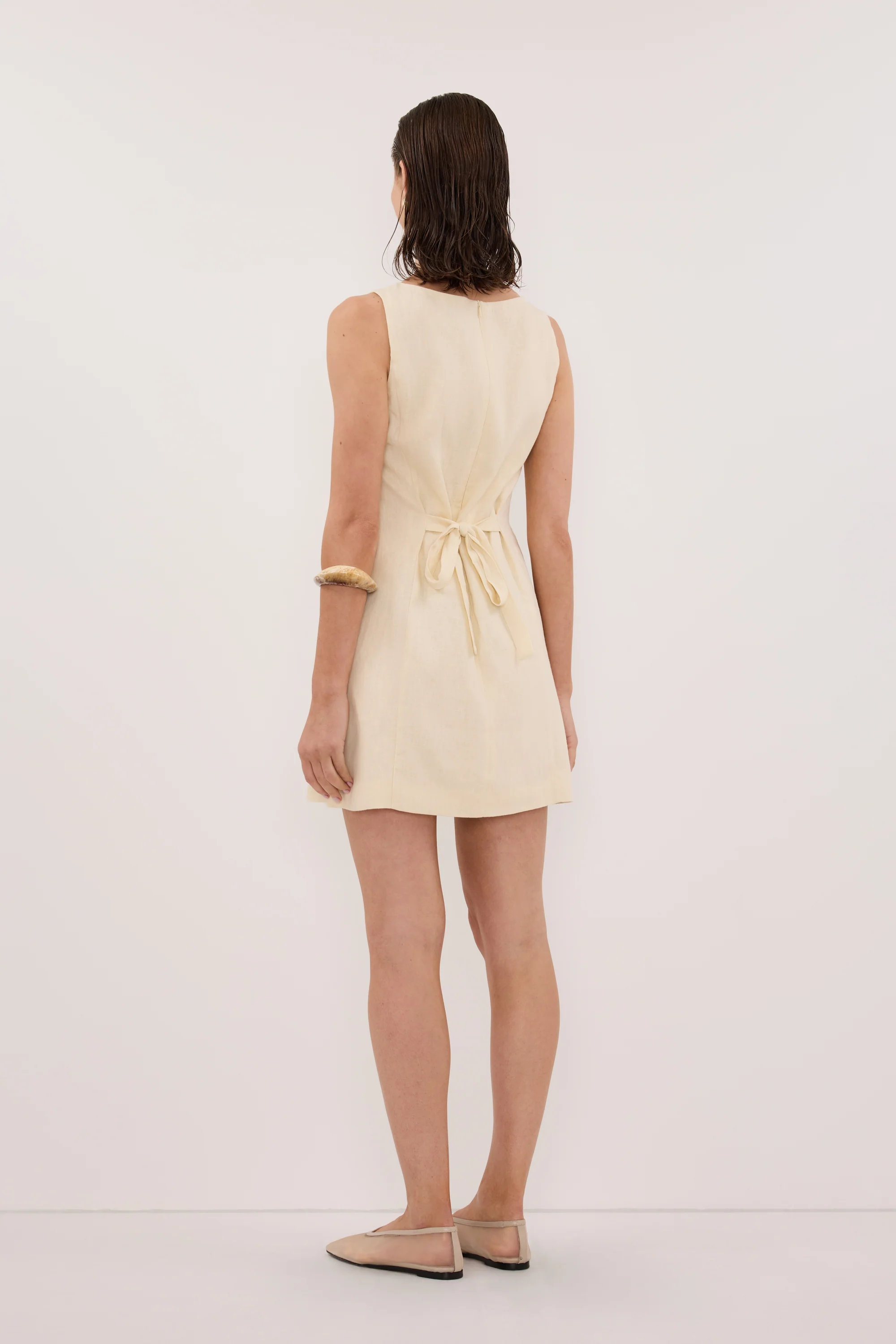 LACY STRAW SLEEVELESS LINEN MINI DRESS - Image 4