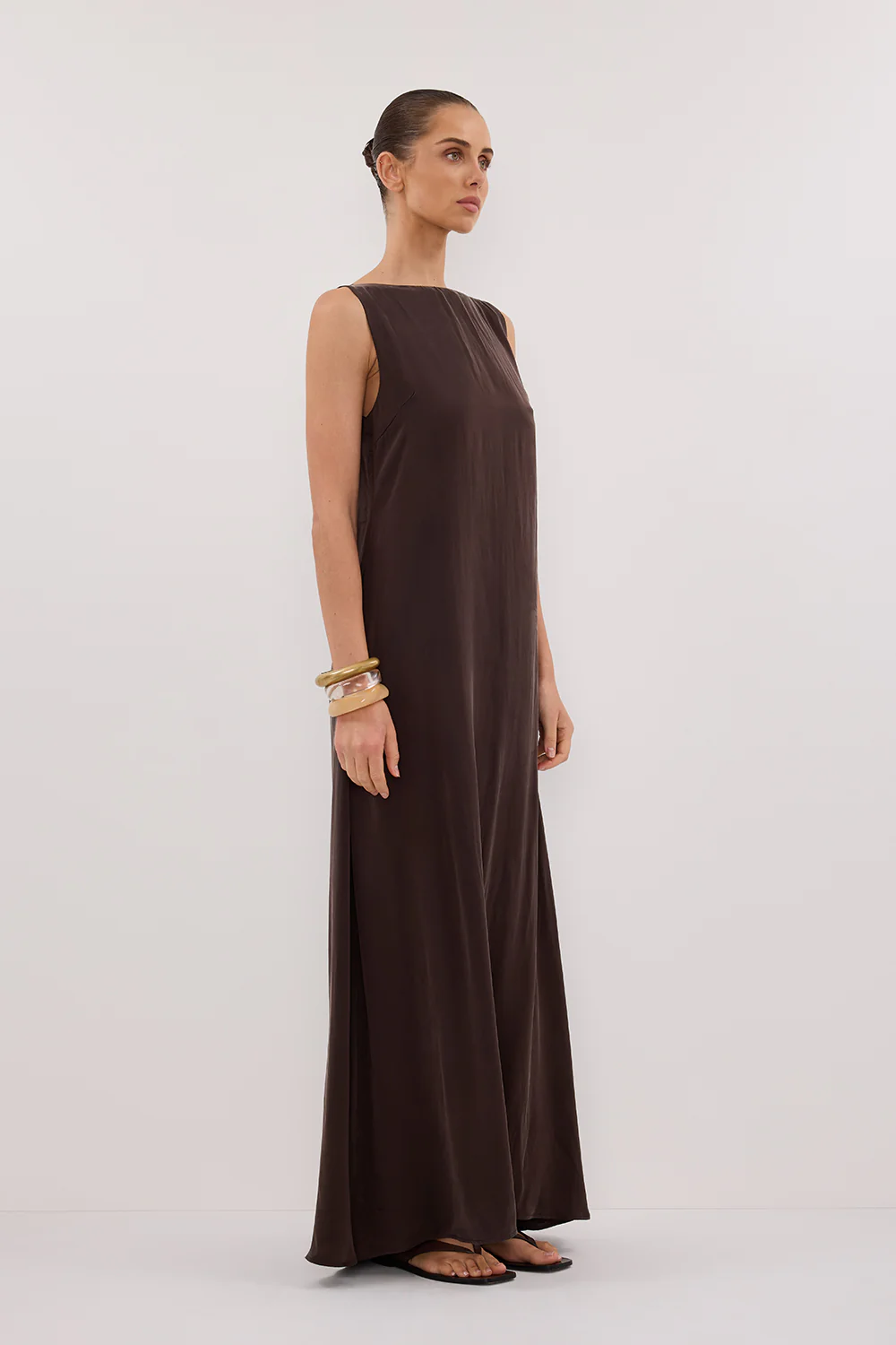 LAYLA BITTER CHOC SILK MIDI DRESS - Image 3