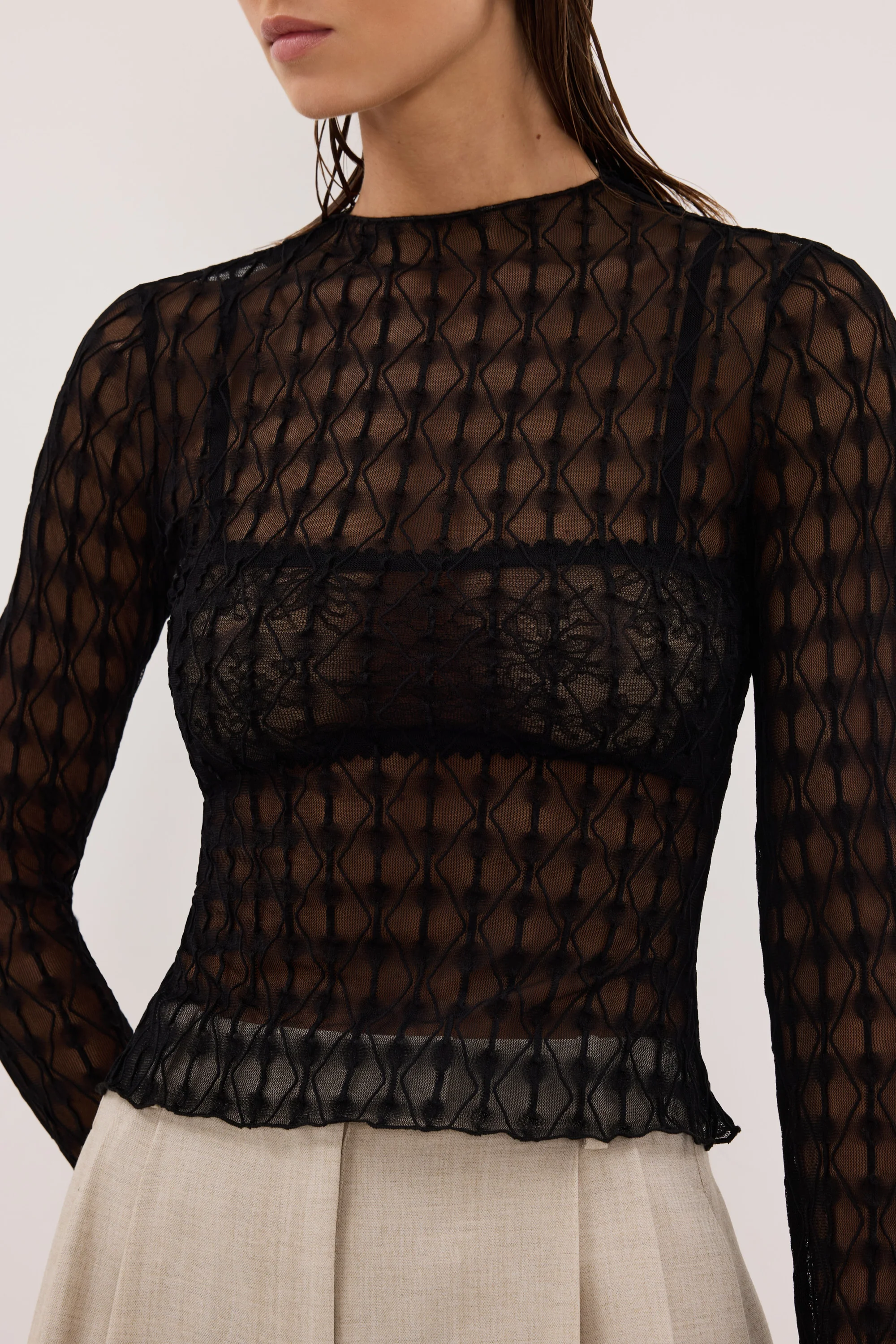 LEIA BLACK LONG SLEEVE LACE KNIT TOP - Image 5