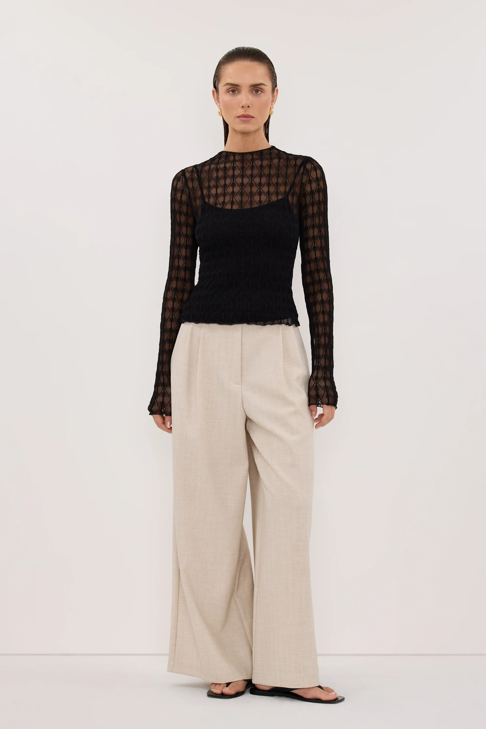 LEIA BLACK LONG SLEEVE LACE KNIT TOP - Image 6