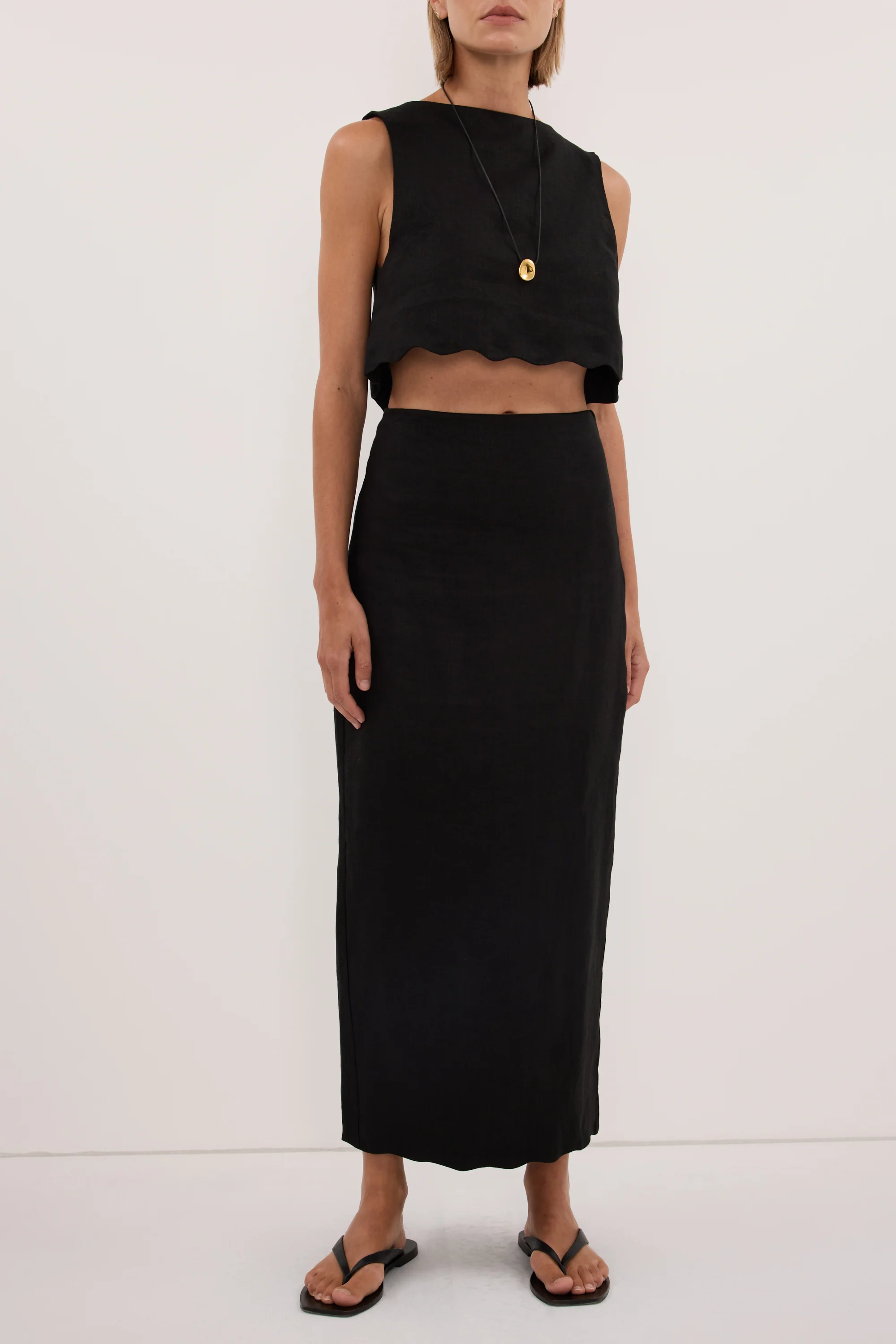 LELA BLACK LINEN MIDI SKIRT - Image 2