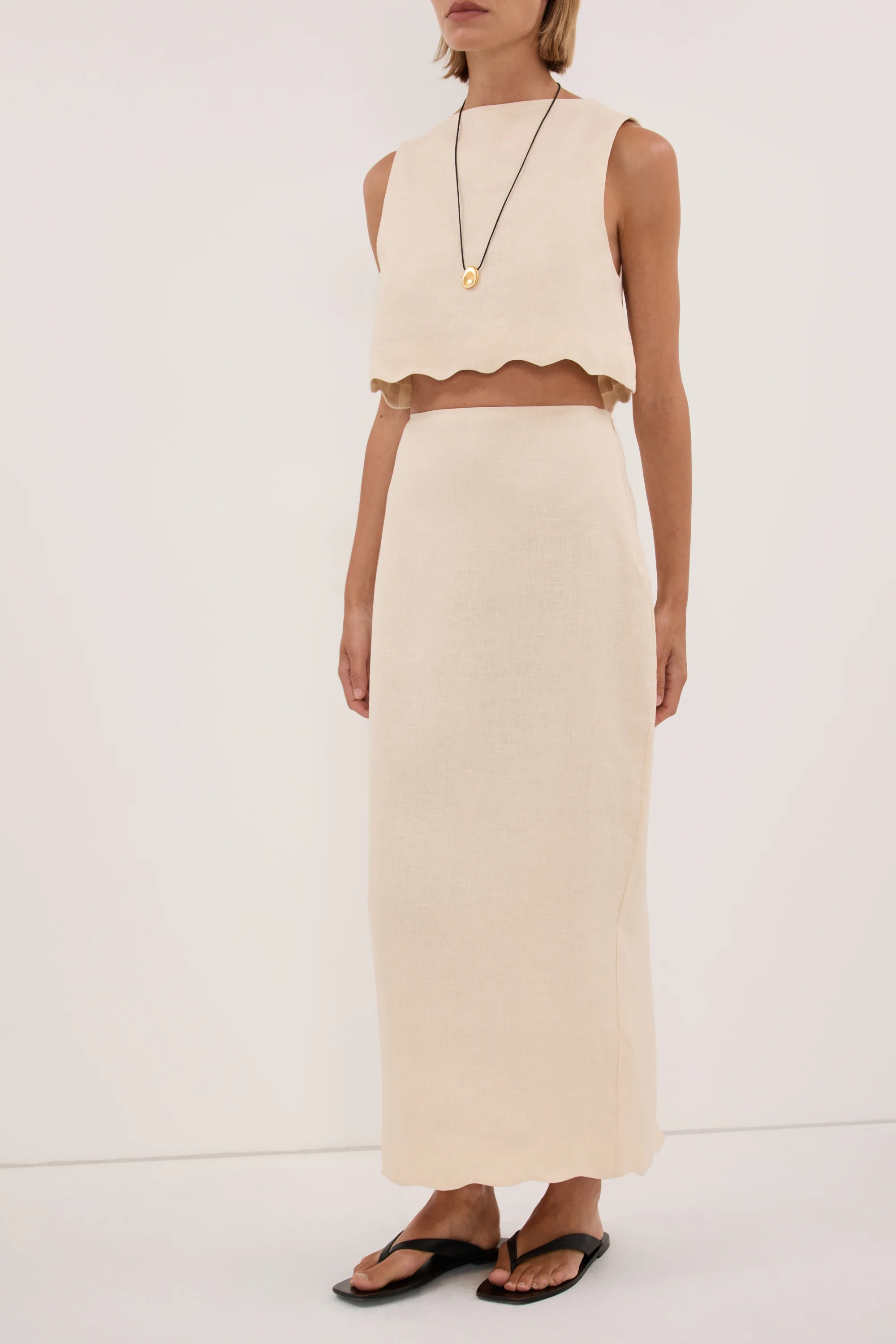 LELA SANDSTONE LINEN MIDI SKIRT - Image 2