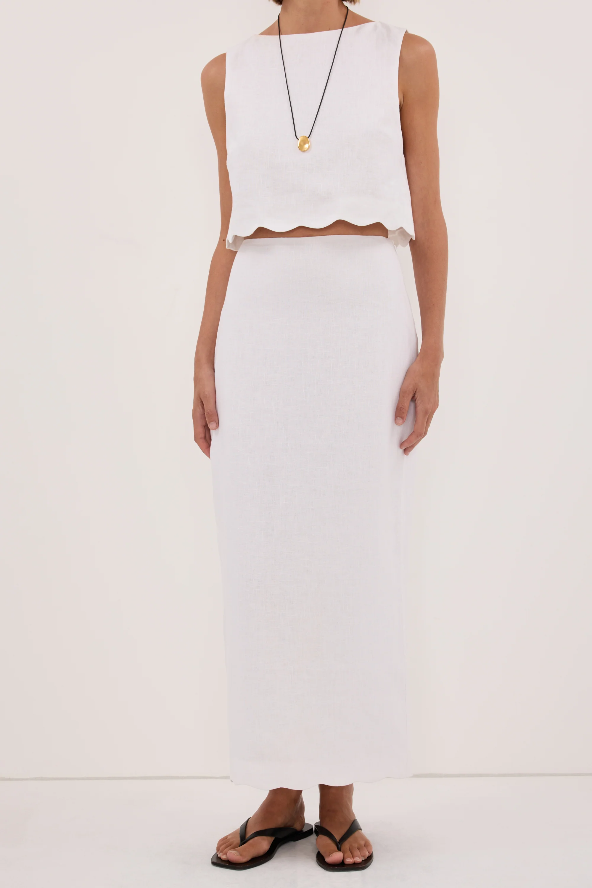LELA WHITE LINEN MIDI SKIRT - Image 2