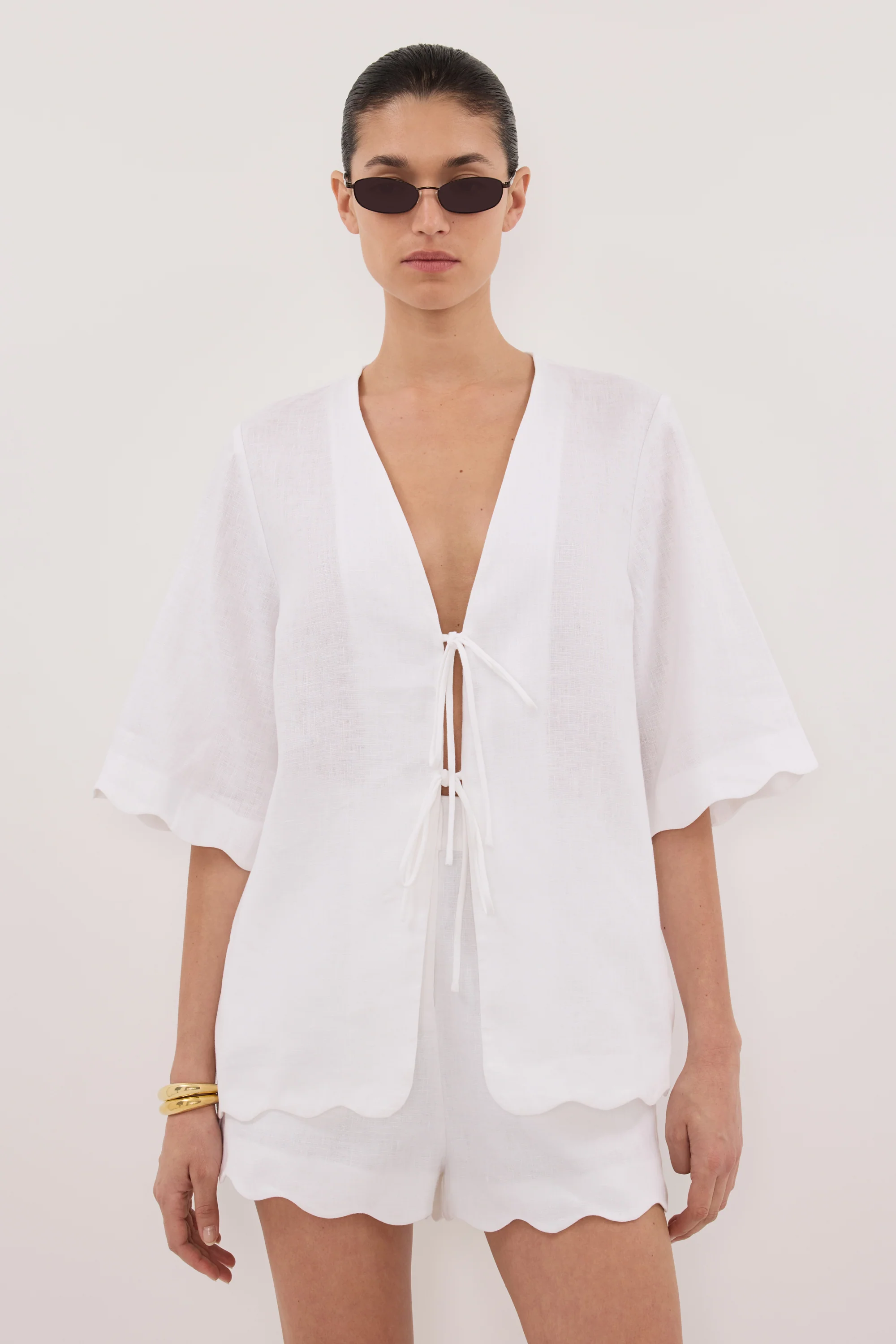 LELA WHITE SHORT SLEEVE LINEN SHIRT - Image 2