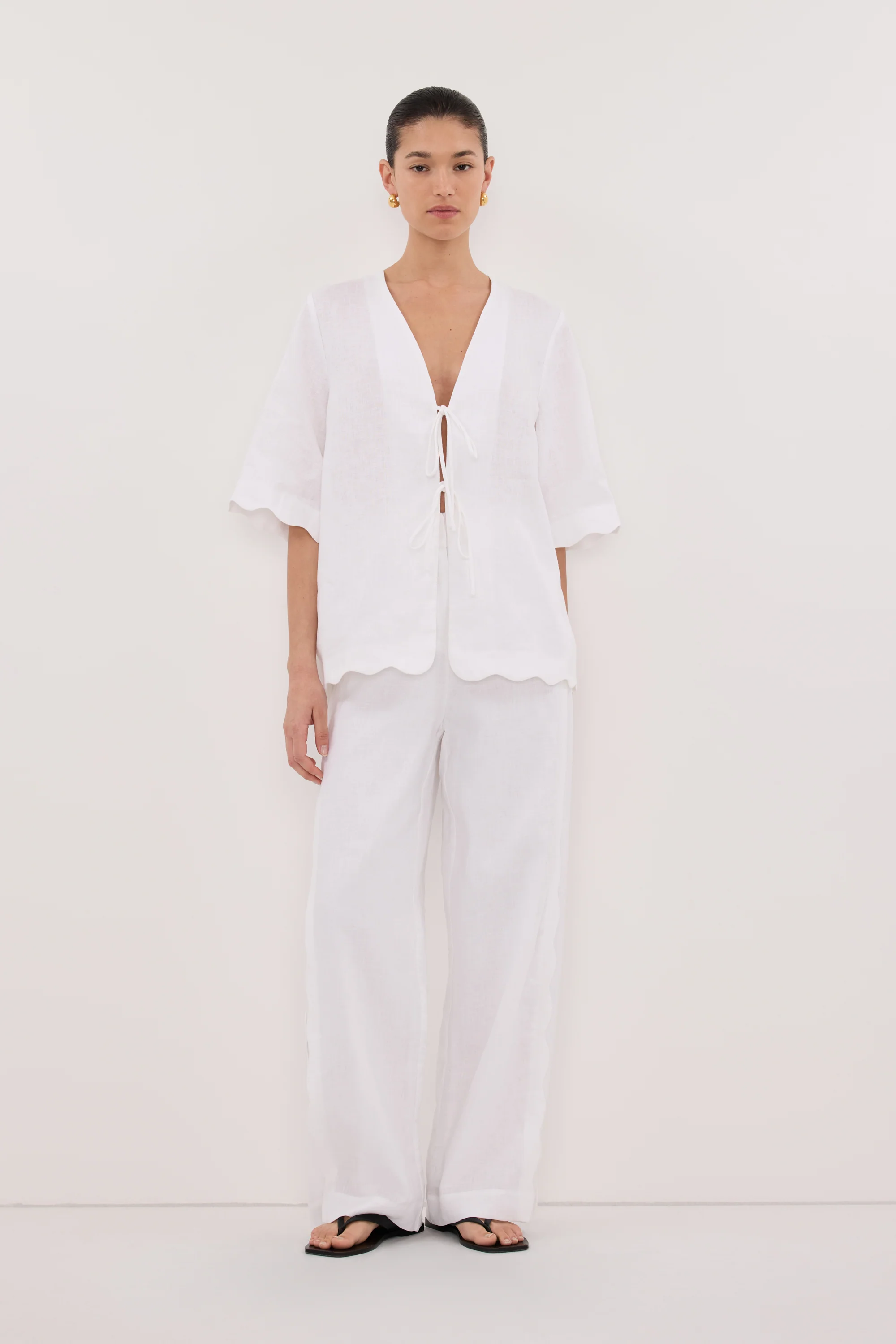 LELA WHITE SHORT SLEEVE LINEN SHIRT - Image 5
