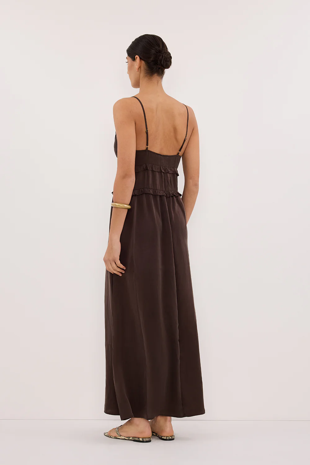 LENA BITTER CHOC SILK SLEEVELESS MAXI DRESS - Image 4
