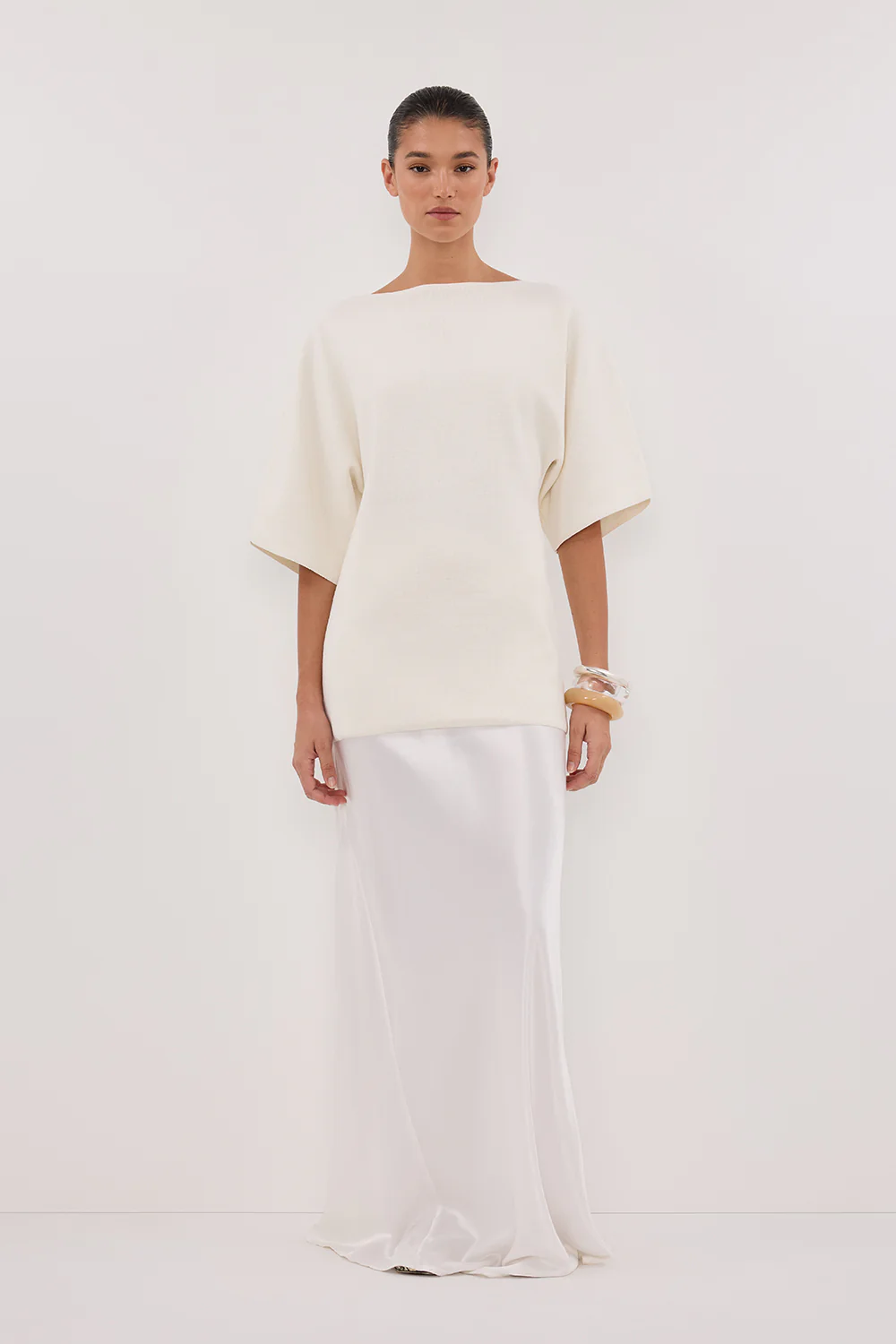LIA IVORY SLEEVED KNIT TOP