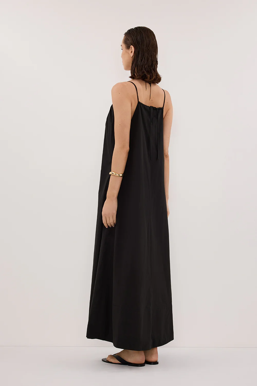 LIANA BLACK SLEEVELESS POPLIN TENT MIDI DRESS - Image 5