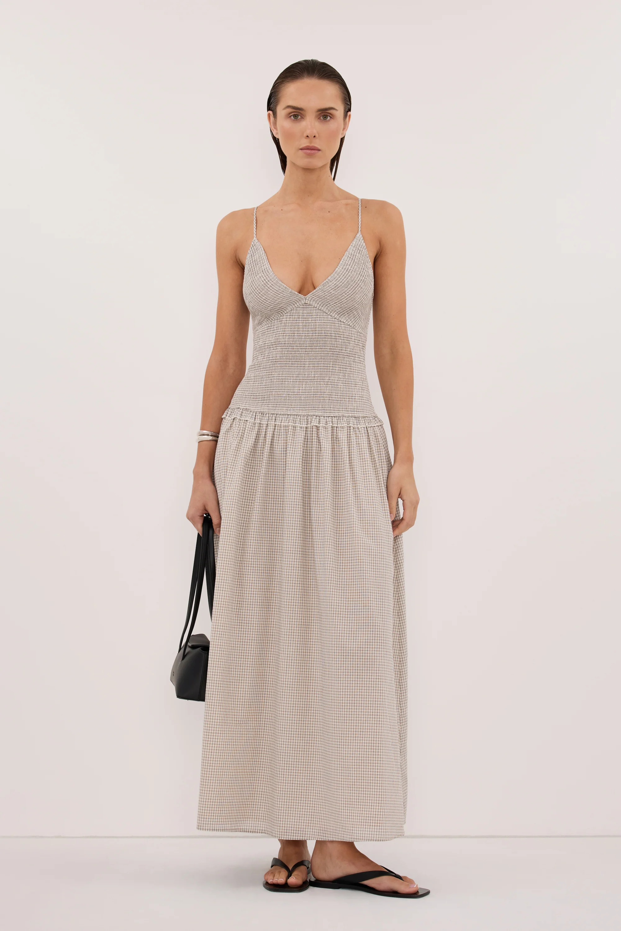 LILITH SLEEVELESS CHECK COTTON MIDI DRESS