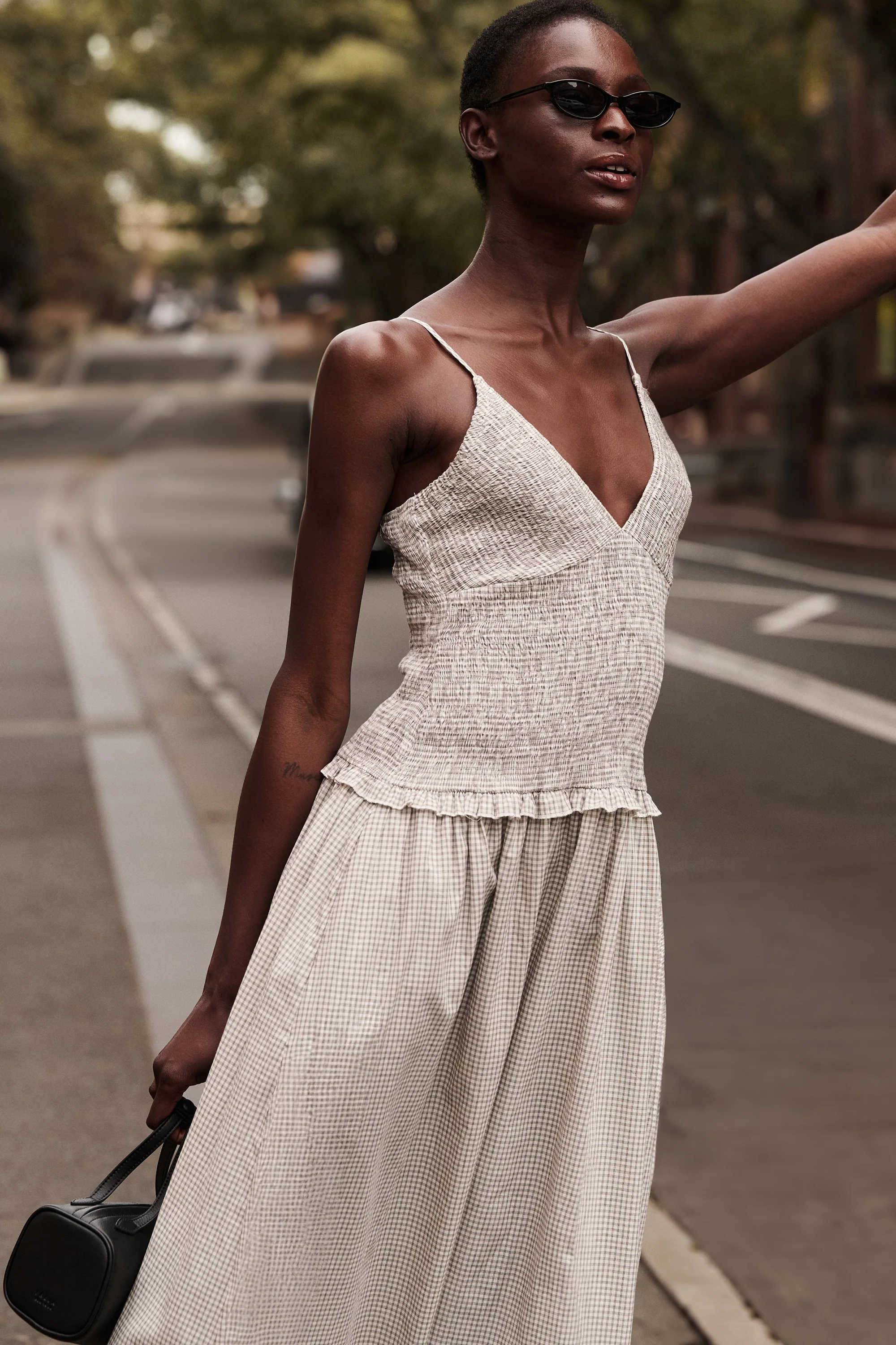 LILITH SLEEVELESS CHECK COTTON MIDI DRESS - Image 2
