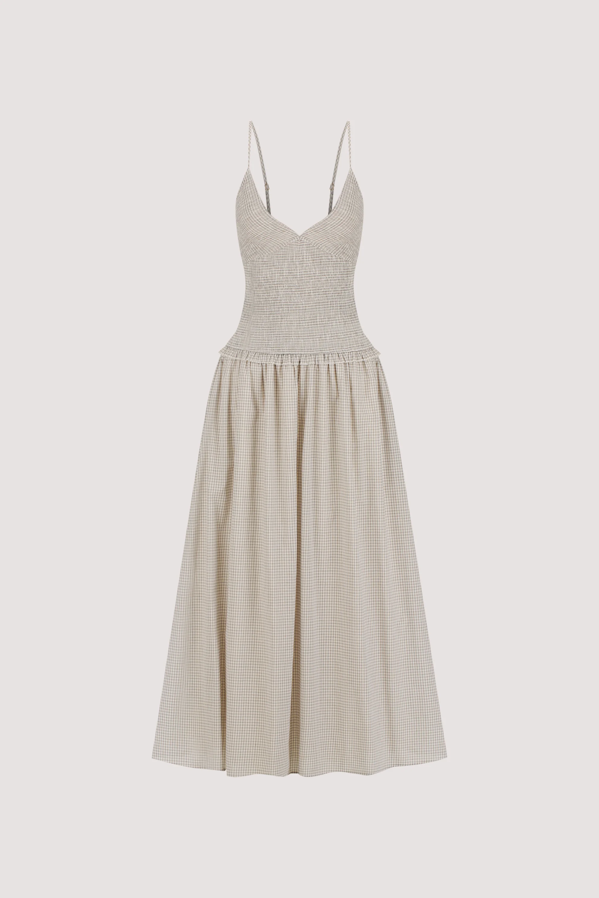 LILITH SLEEVELESS CHECK COTTON MIDI DRESS - Image 7