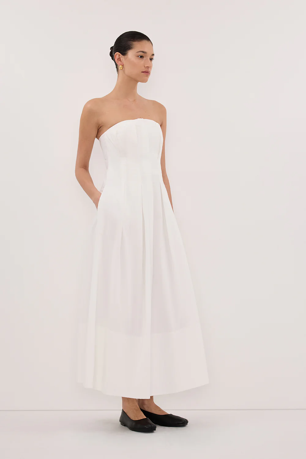 LILLY WHITE COTTON STRAPLESS MIDI DRESS - Image 3