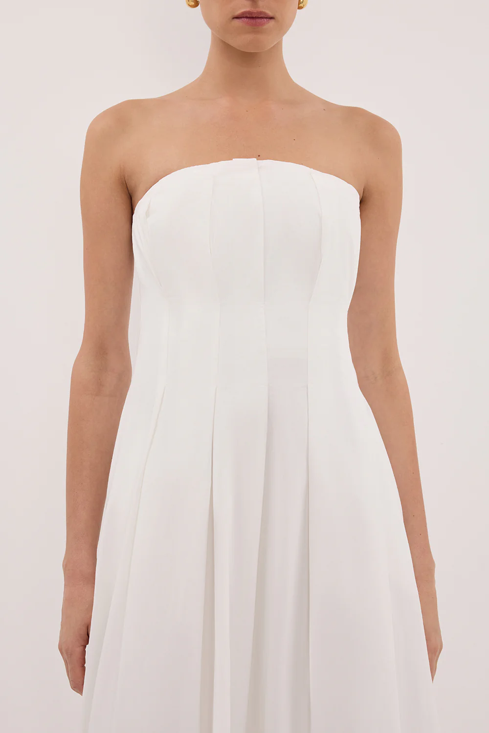 LILLY WHITE COTTON STRAPLESS MIDI DRESS - Image 5