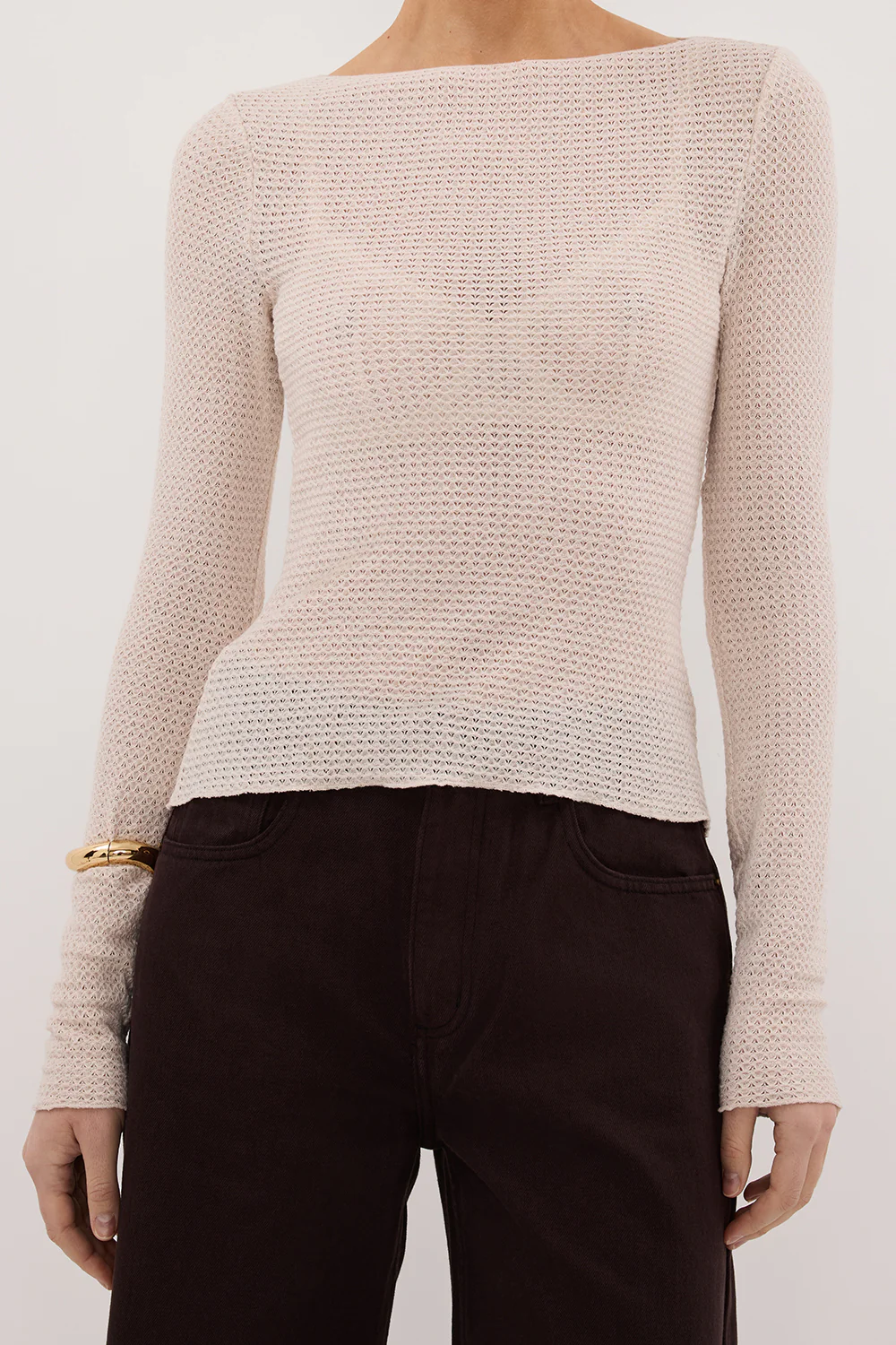 LILY STONE LONG SLEEVE BOAT NECK TEXTURED TOP - Image 5
