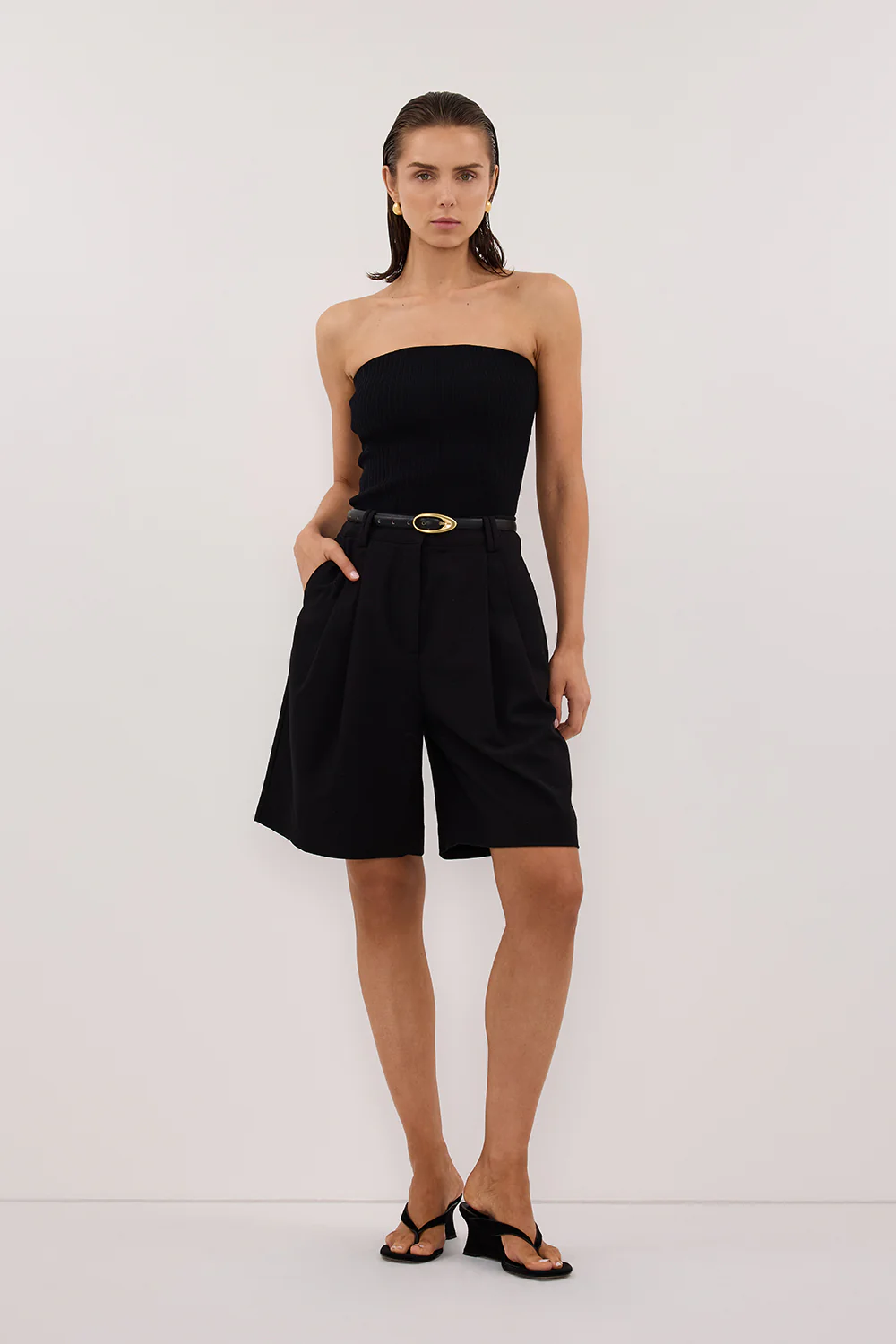 LIMA BLACK STRAPLESS BANDEAU KNIT TOP