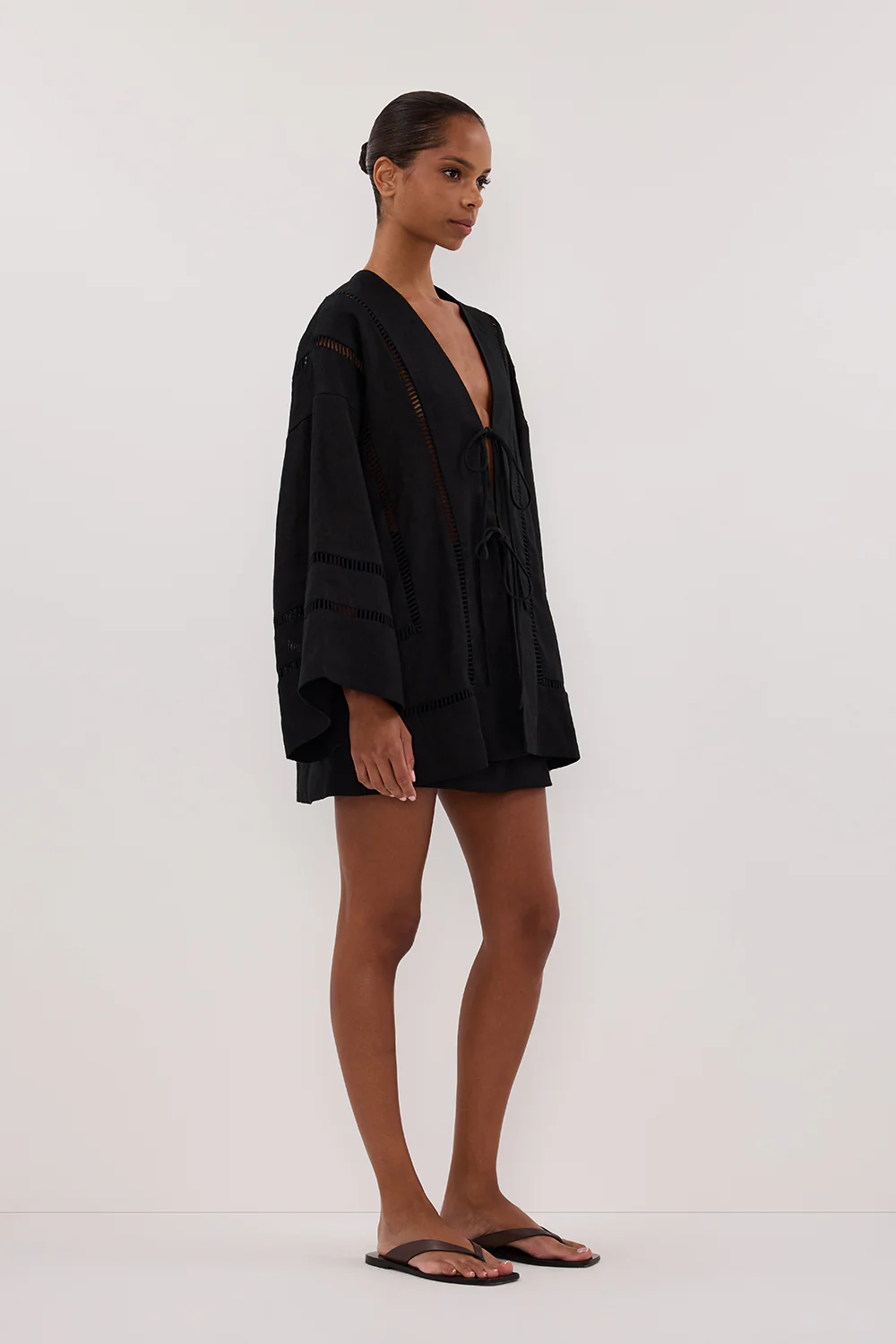 LINDSAY BLACK LINEN KIMONO TOP - Image 3