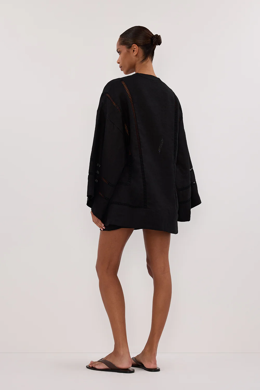 LINDSAY BLACK LINEN KIMONO TOP - Image 4