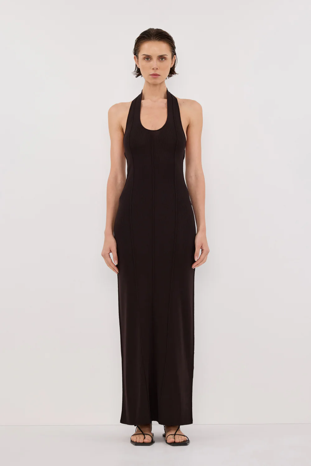 LISS BITTER CHOC HALTER MAXI DRESS