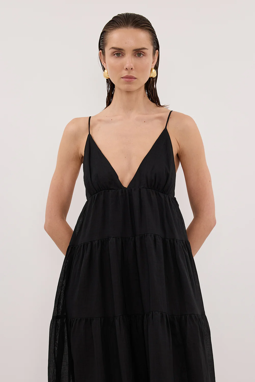 LIZA BLACK RAMIE MIDI DRESS - Image 2