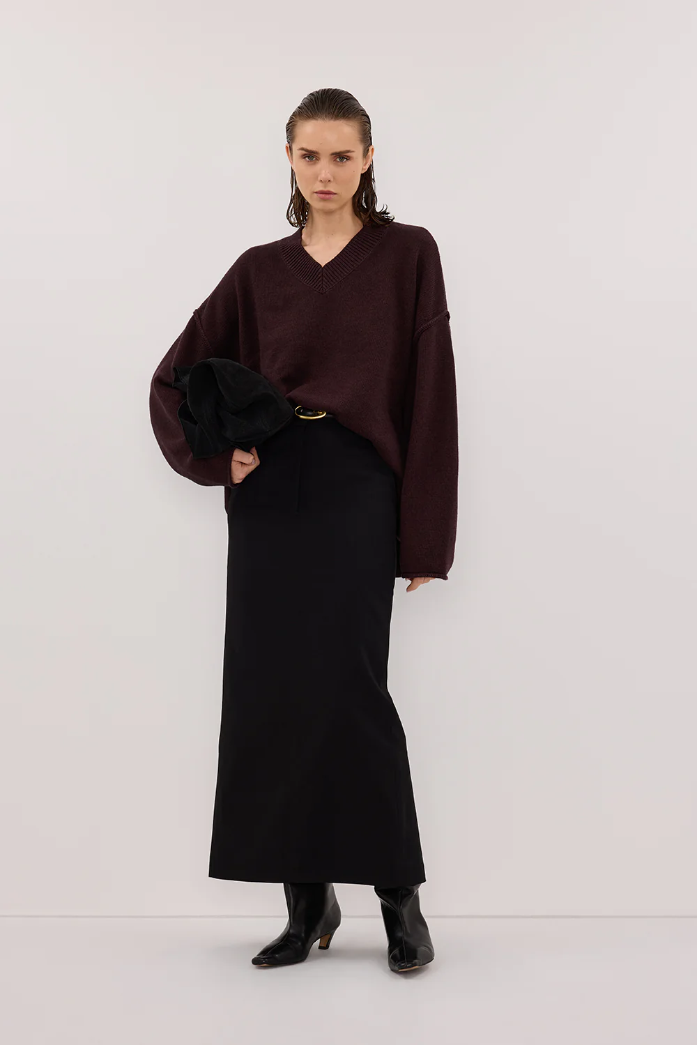 LIZA BLACK TAILORED MIDI SKIRT