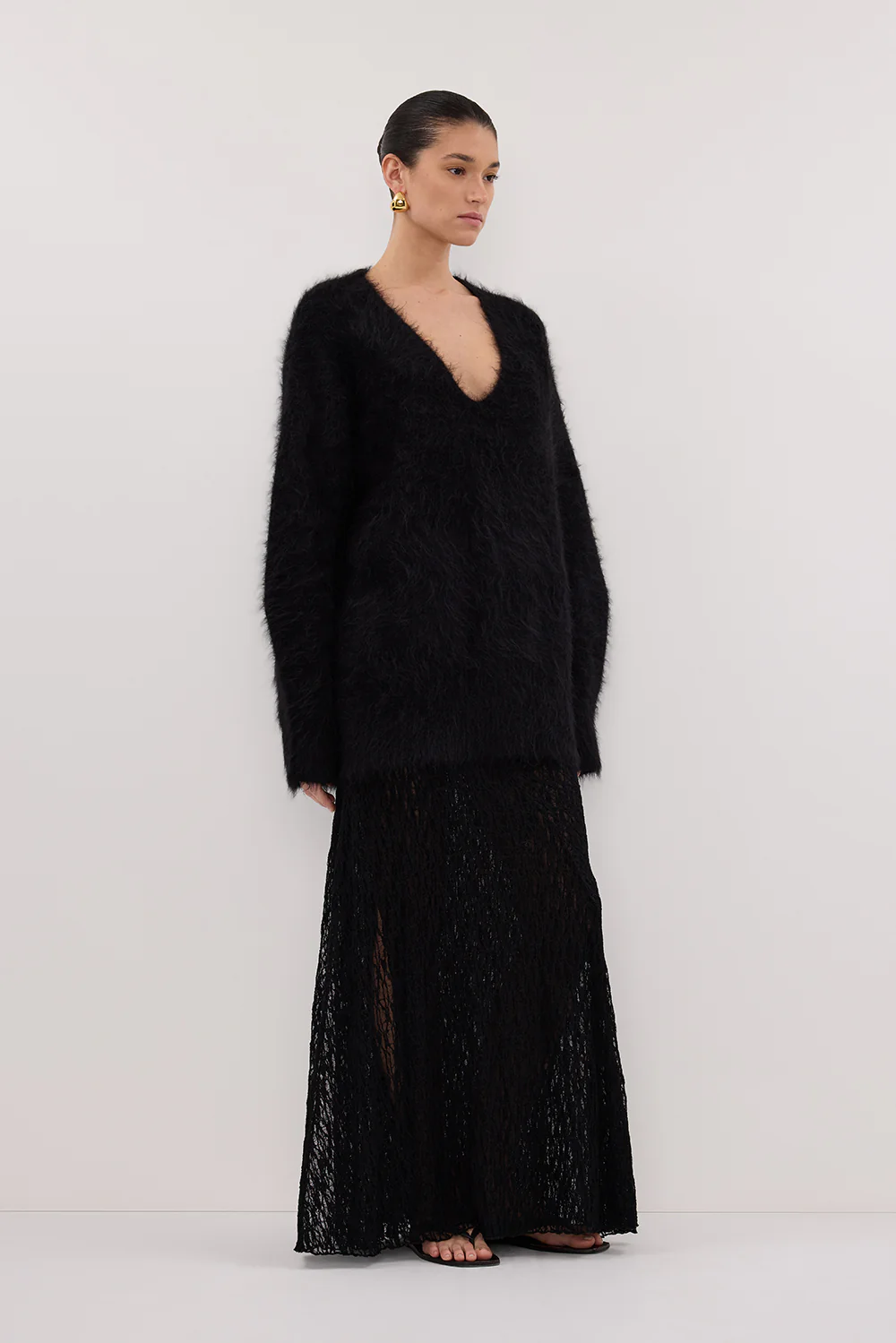 LIZZIE BLACK LAYERED LACE MIDI SKIRT - Image 3