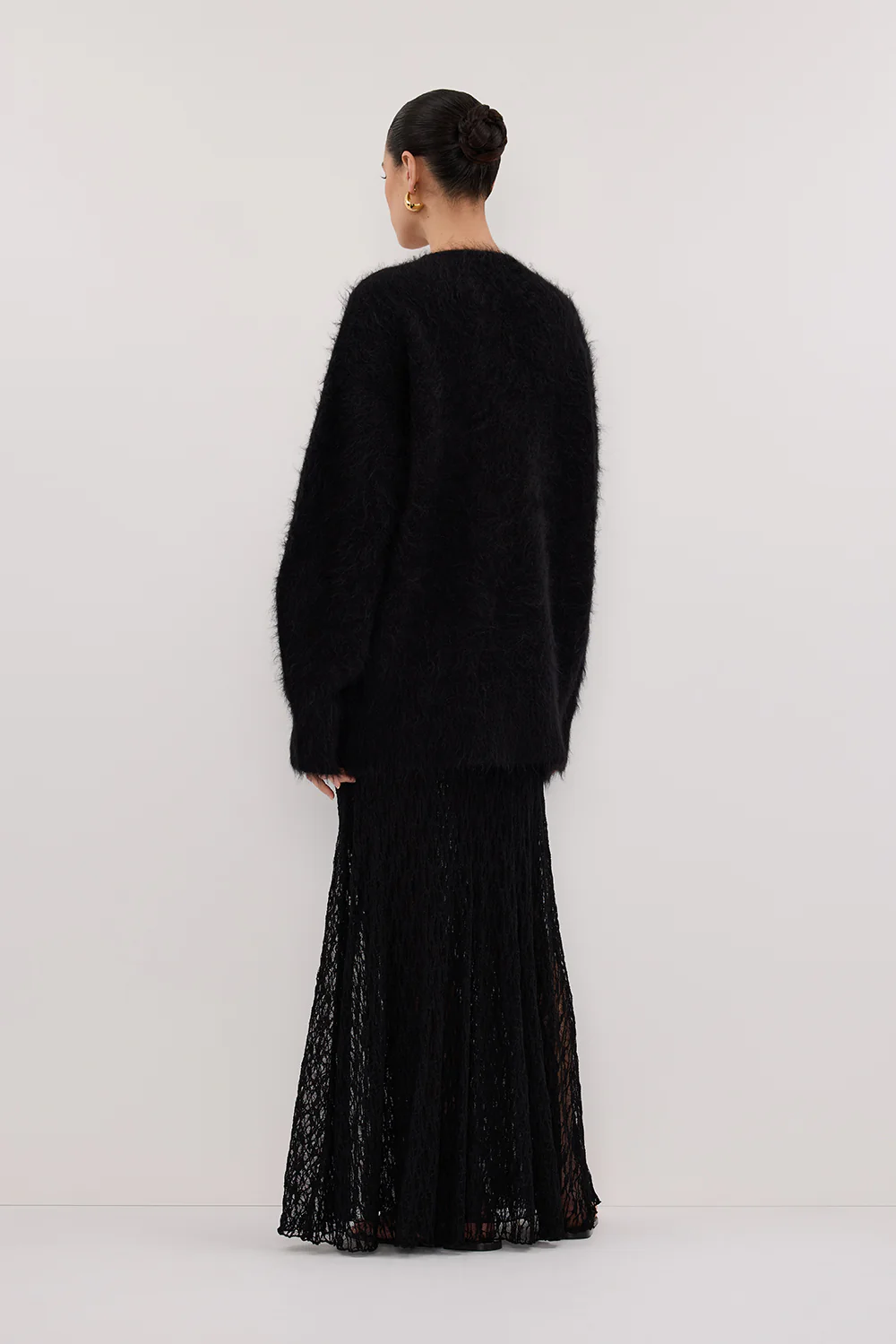 LIZZIE BLACK LAYERED LACE MIDI SKIRT - Image 4