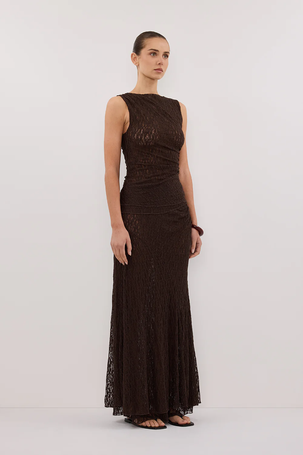 LIZZIE DARK CHOC LAYERED LACE MIDI SKIRT - Image 7