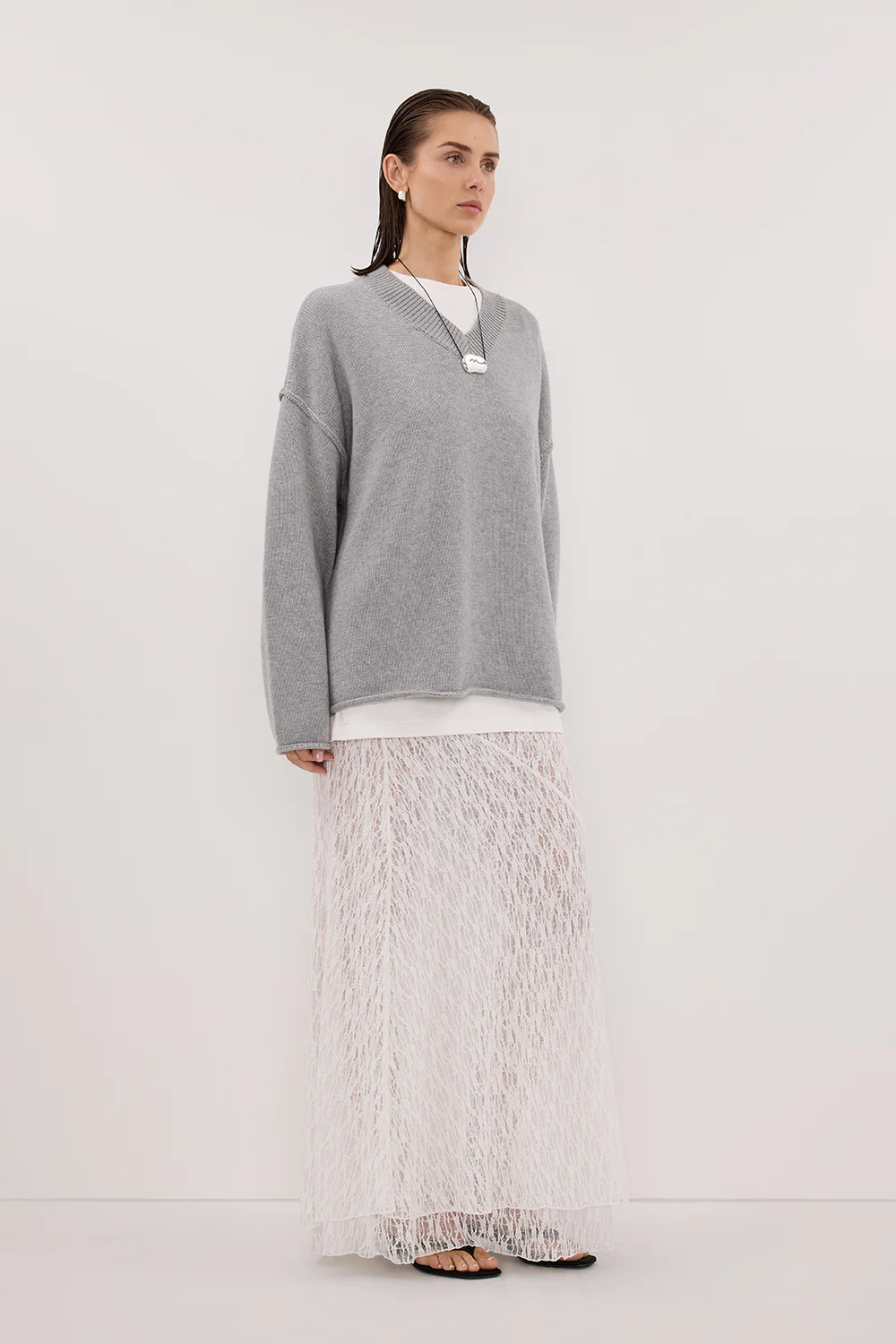 LIZZIE WHITE LAYERED LACE MIDI SKIRT - Image 3
