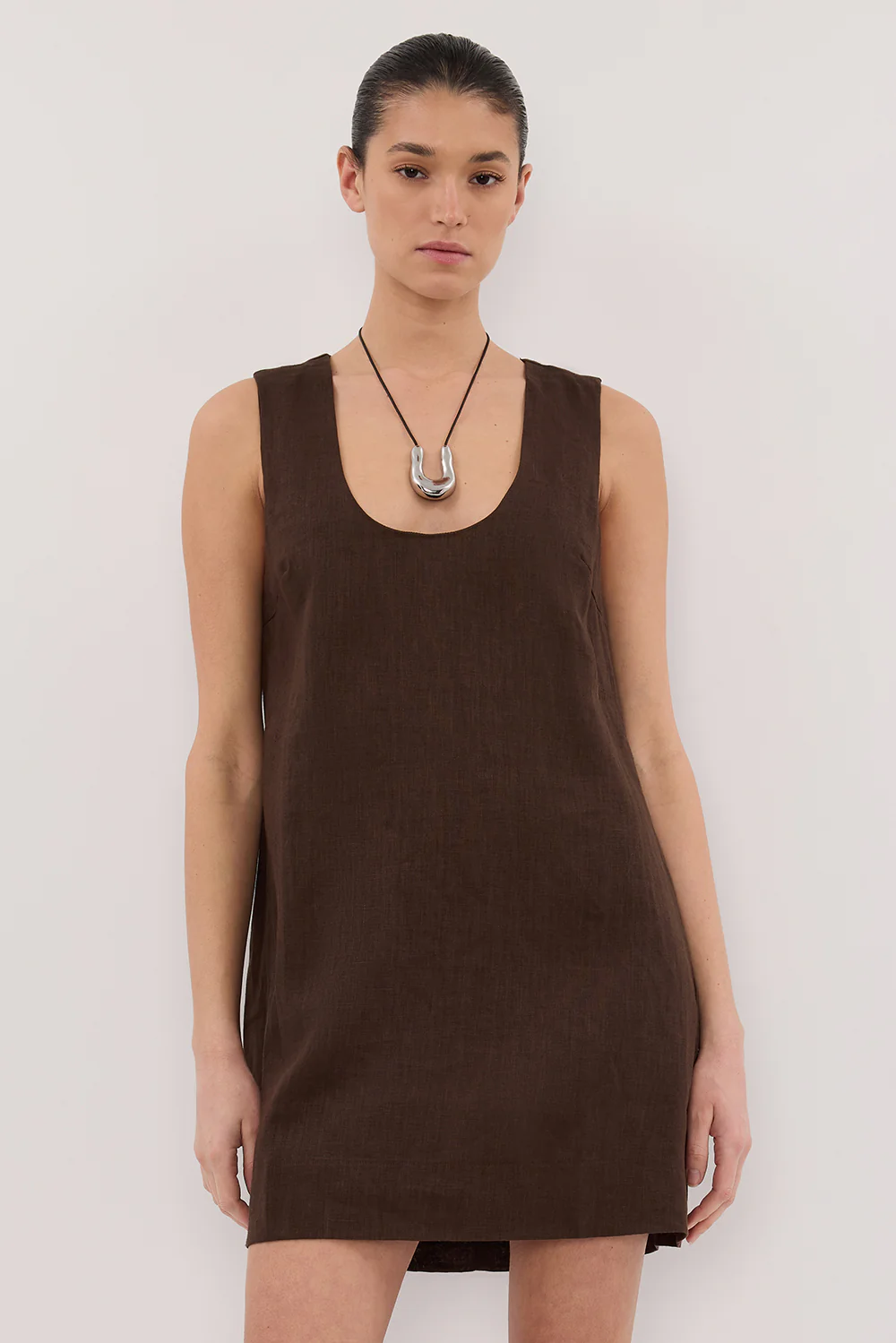 LOTUS BITTER CHOC LINEN MINI DRESS - Image 2