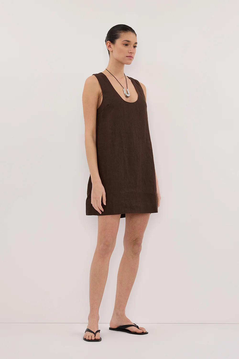 LOTUS BITTER CHOC LINEN MINI DRESS - Image 3