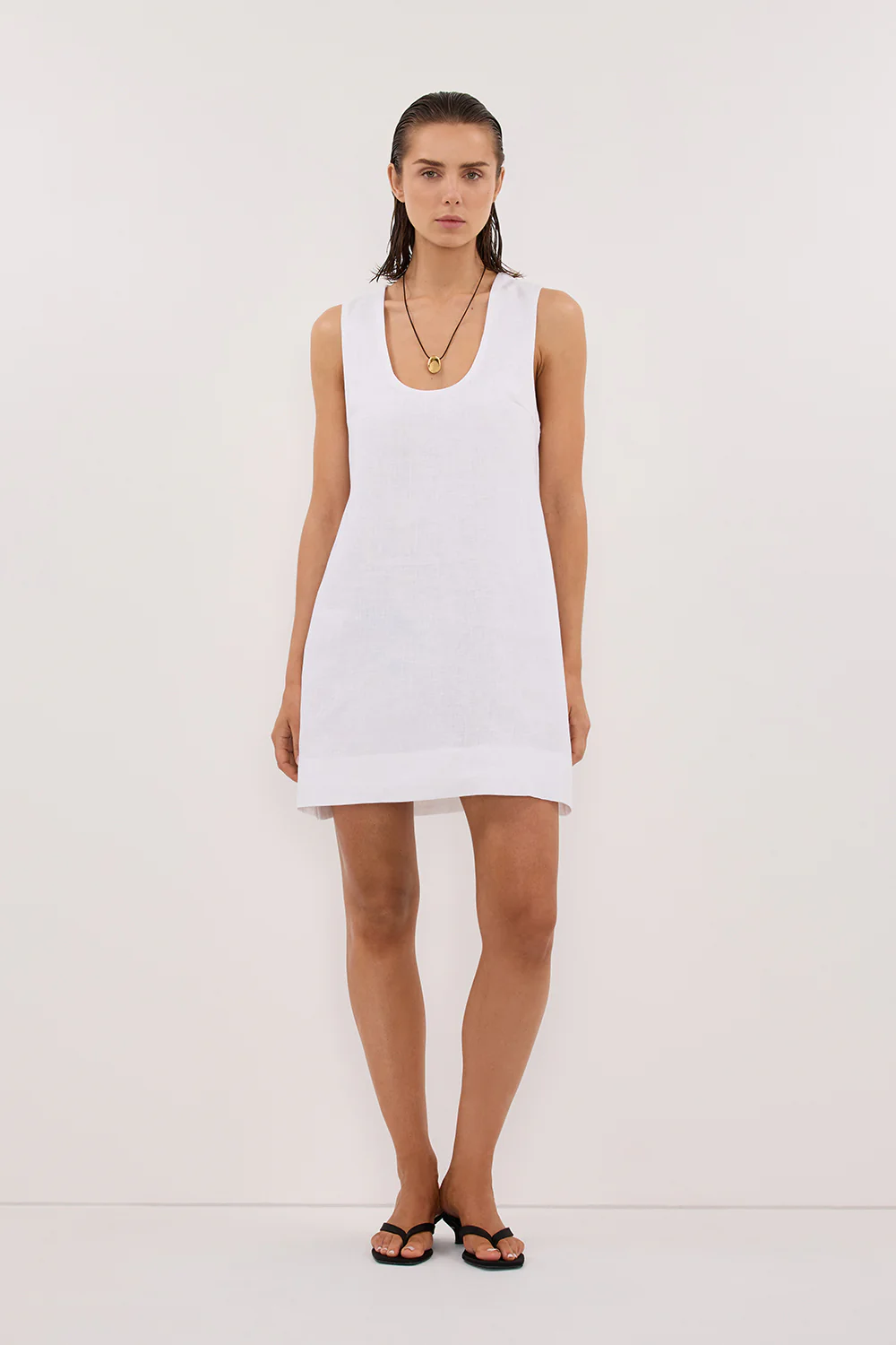 LOTUS WHITE LINEN MINI DRESS