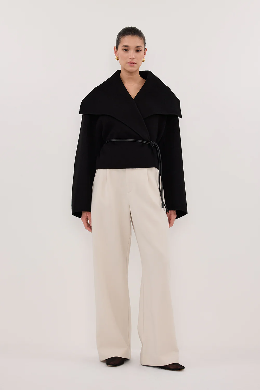 LUCIA BLACK CROPPED WOOL BLEND TRENCH COAT - Image 6