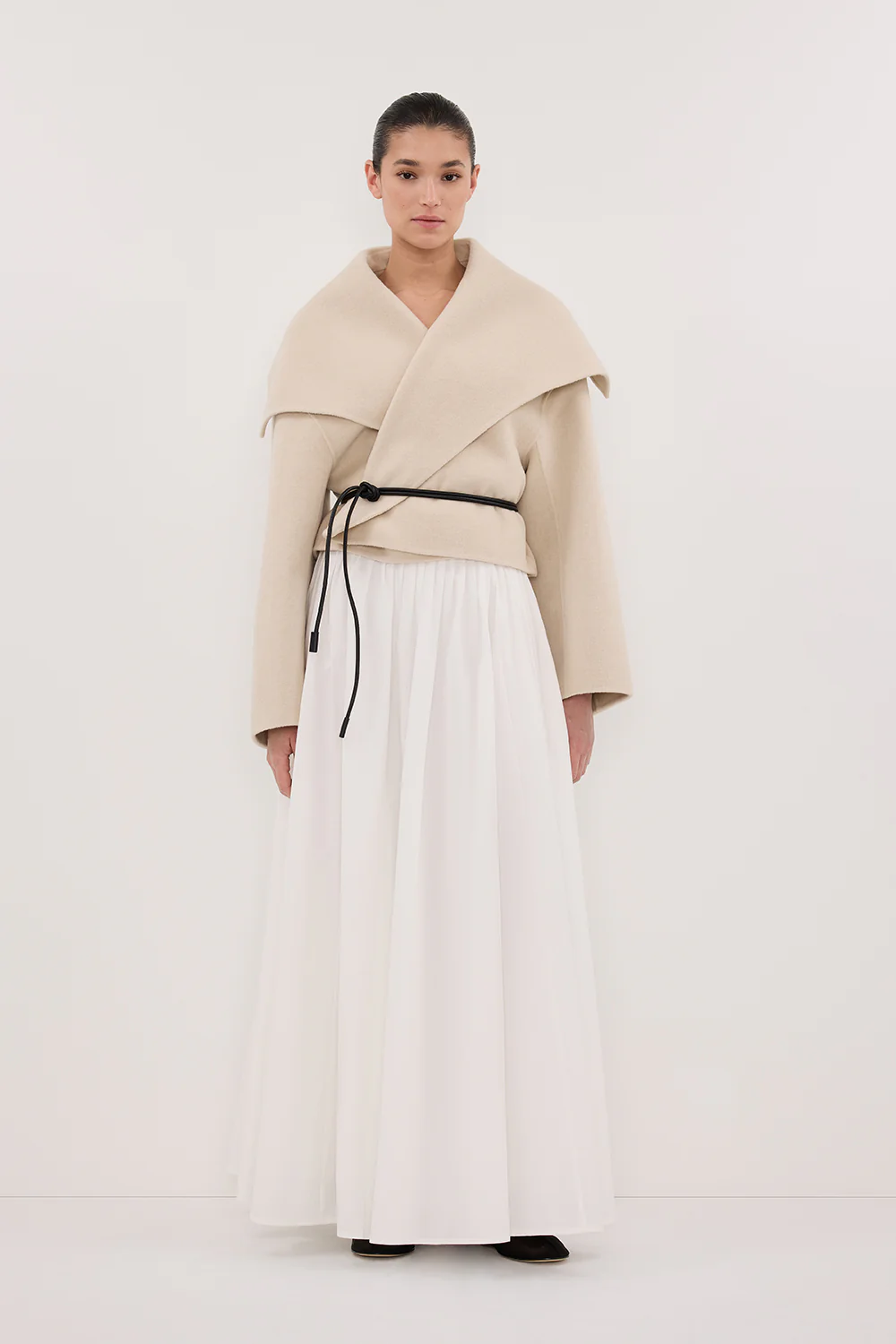 LUCIA BONE CROPPED WOOL BLEND TRENCH COAT