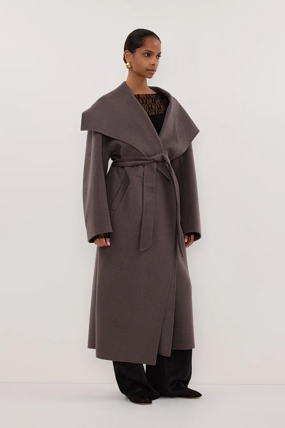 LUCIA TURKISH COFFEE OVERSIZED MARLE COAT - Image 4
