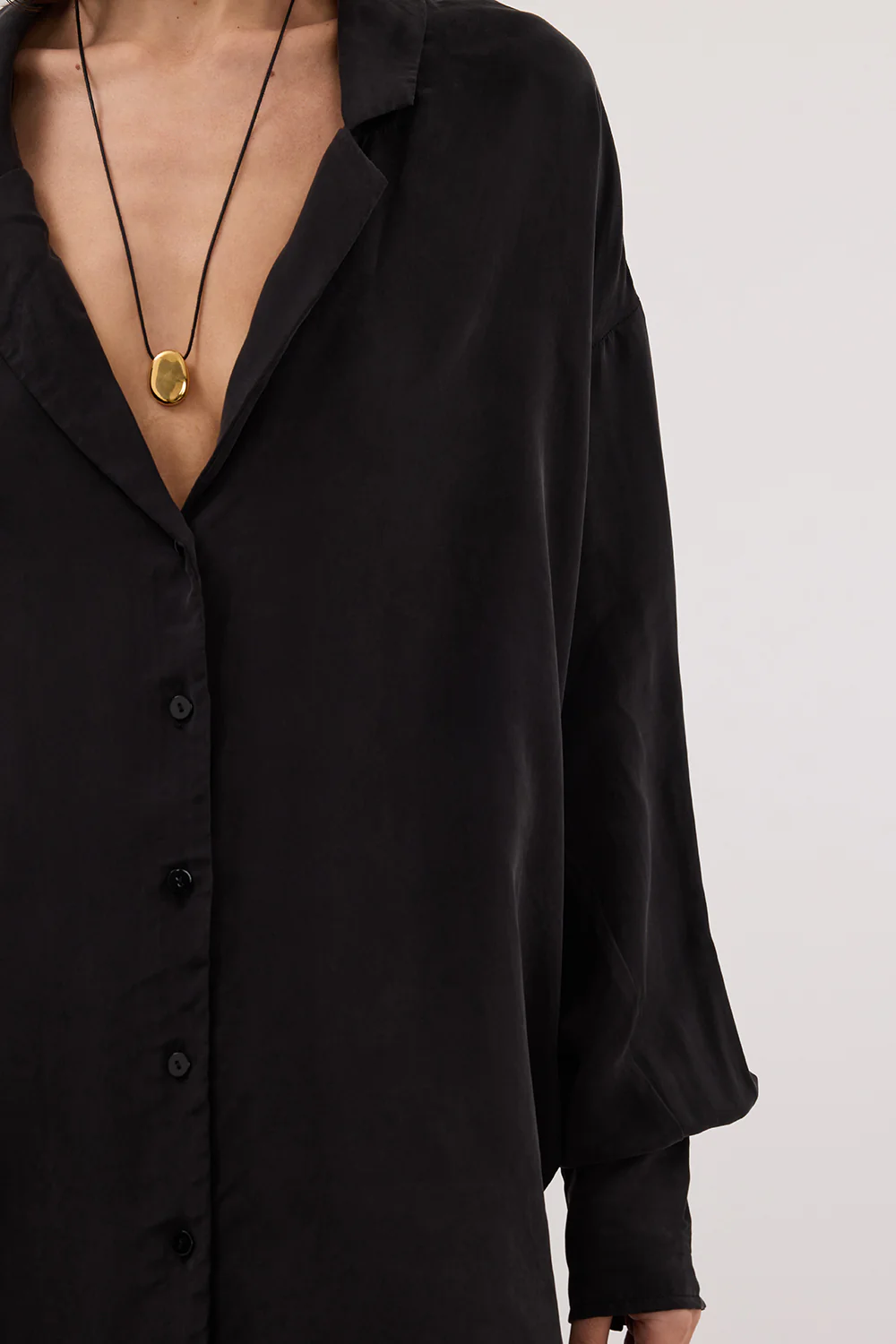 LUCILLE BLACK LONG SLEEVE CUPRO SHIRT - Image 6