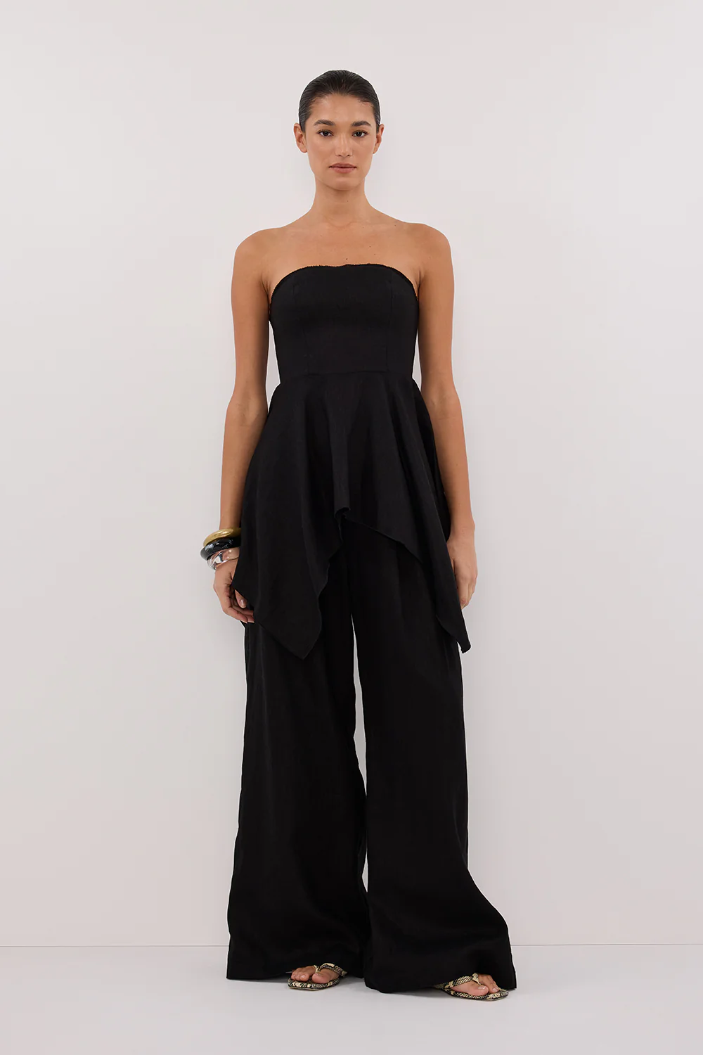 LUNA BLACK LINEN HANDKERCHIEF TOP