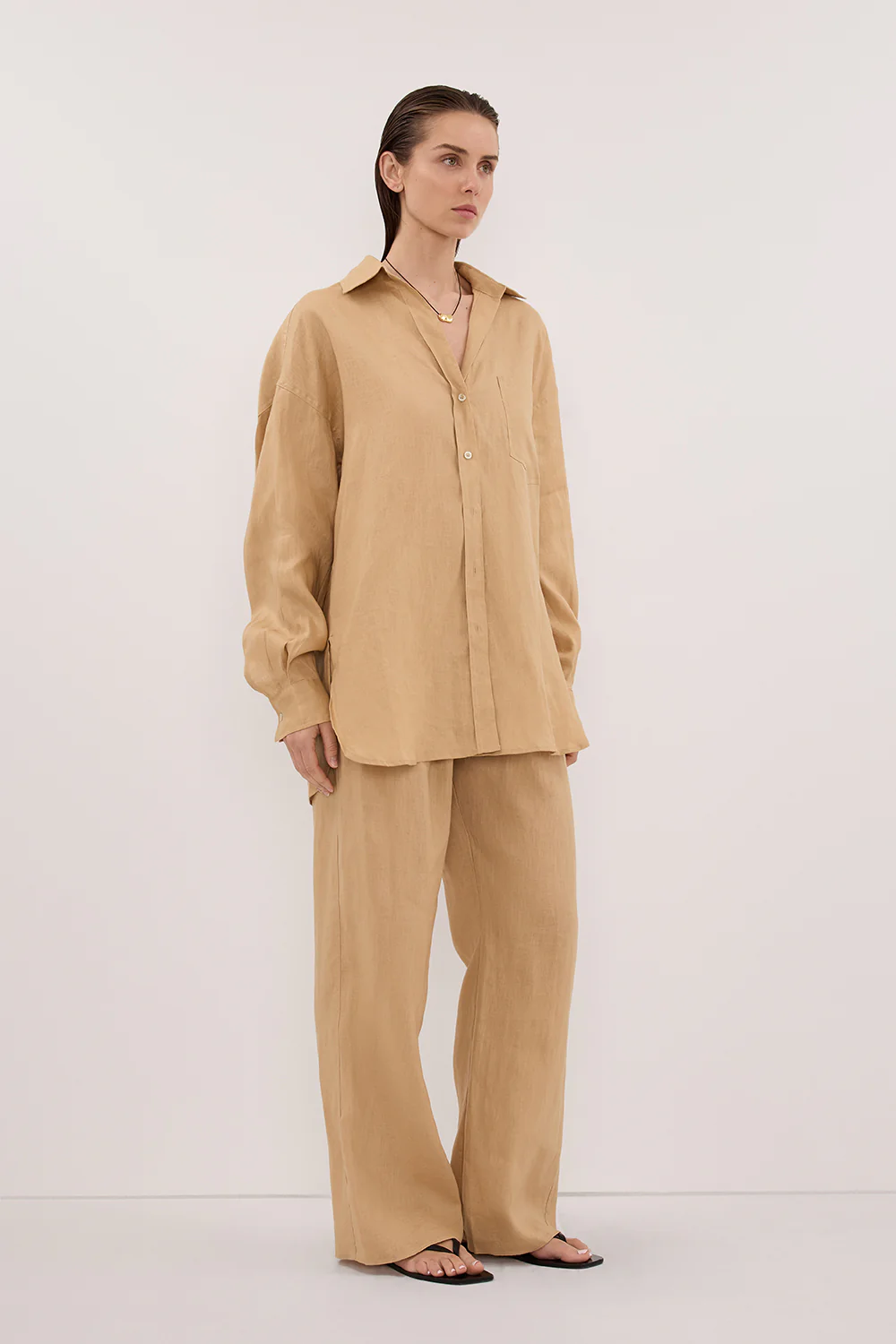 LUNE TAN OVERSIZED LINEN SHIRT - Image 3