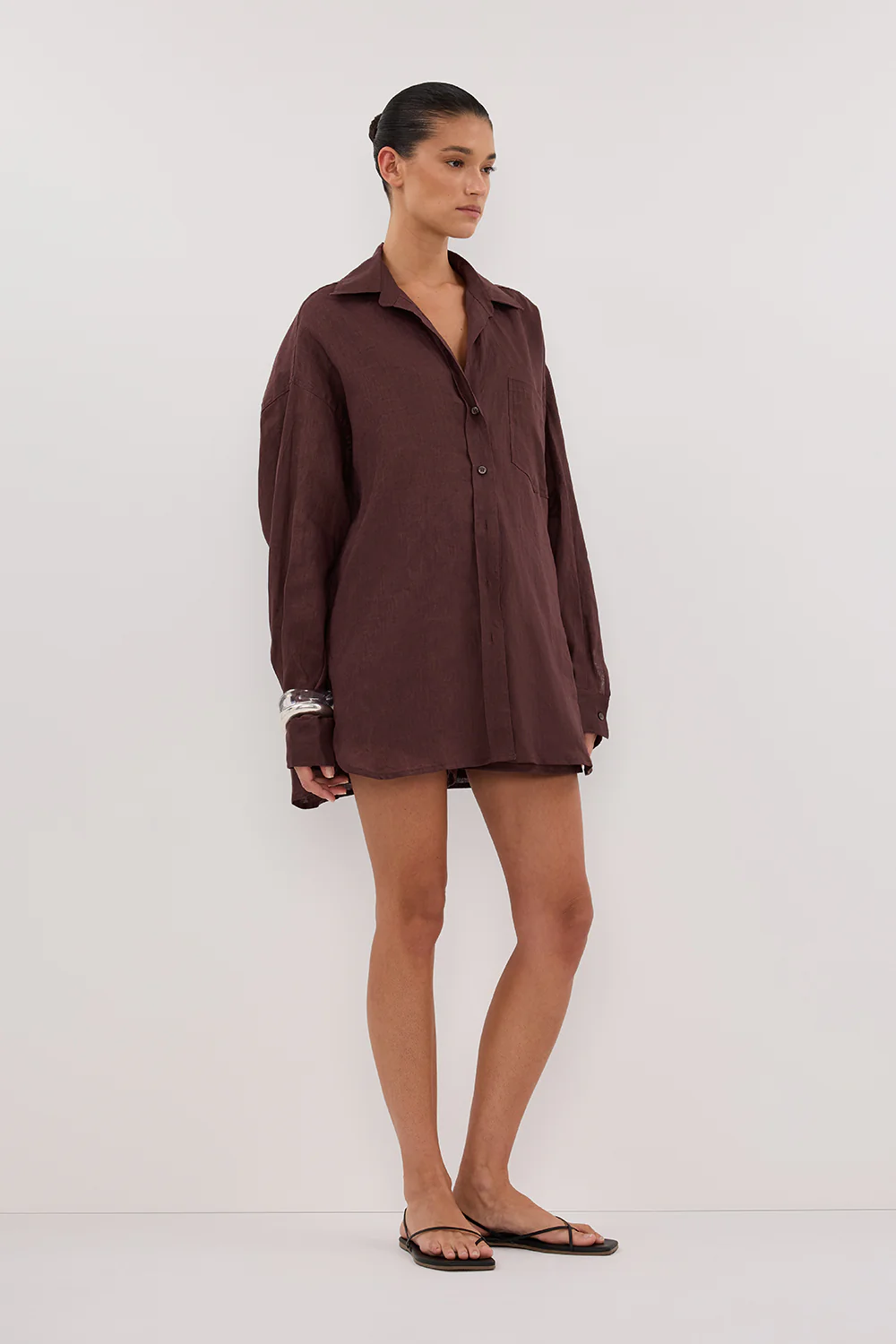 LUNE WALNUT OVERSIZED LINEN SHIRT - Image 3