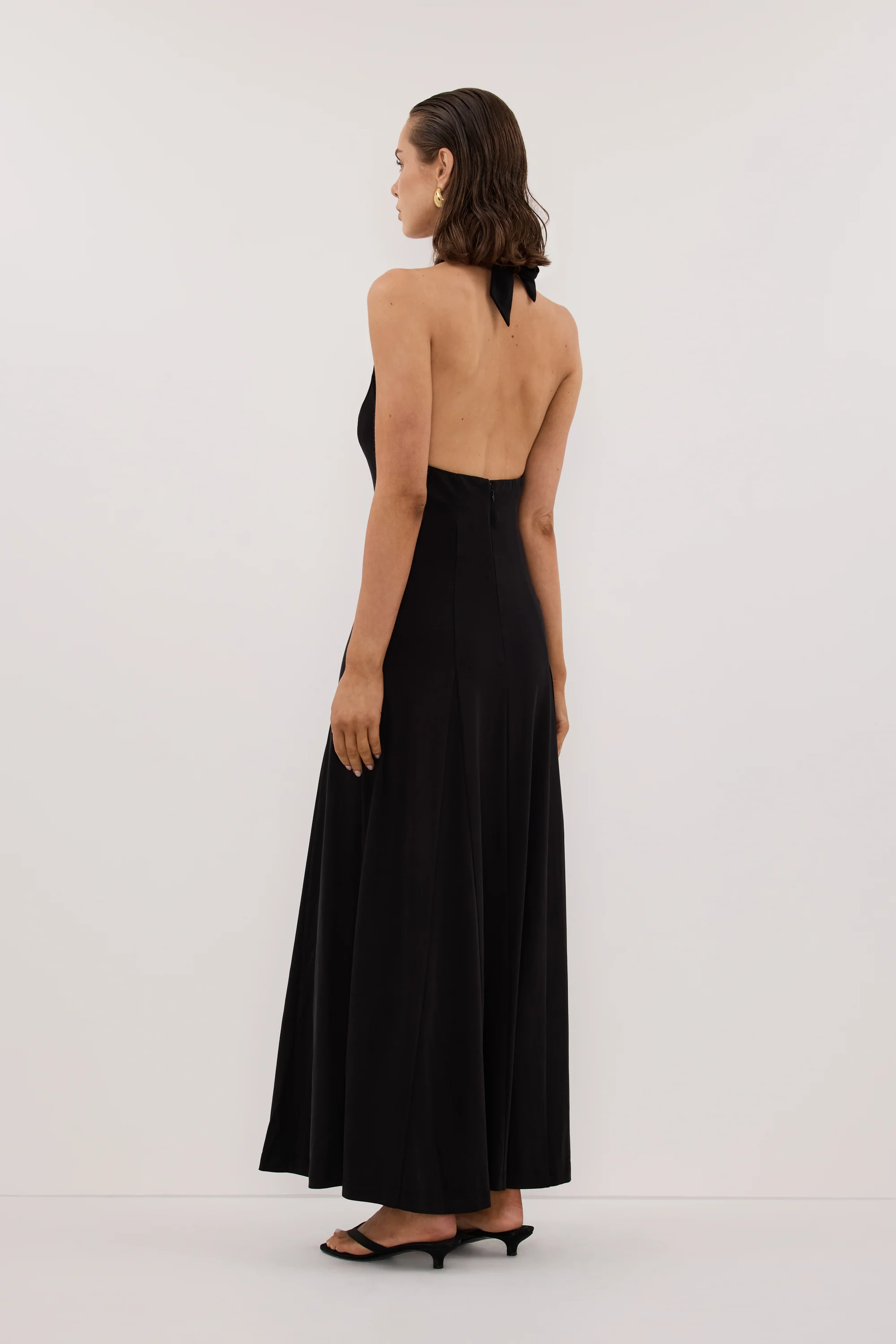 LYNN BLACK HALTER MIDI DRESS - Image 3