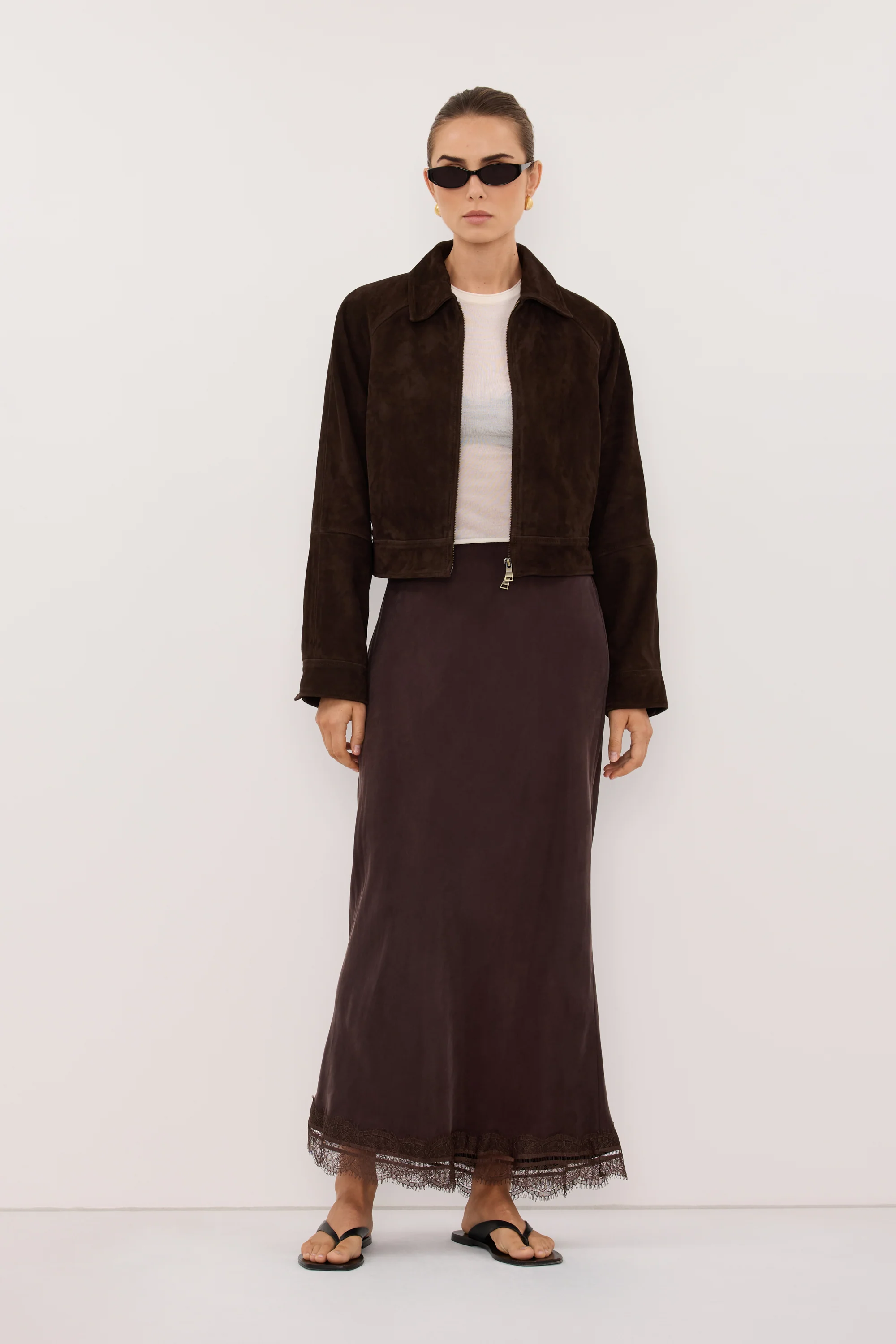 MAEVE BITTER CHOC SUEDE CROPPED JACKET - Image 3