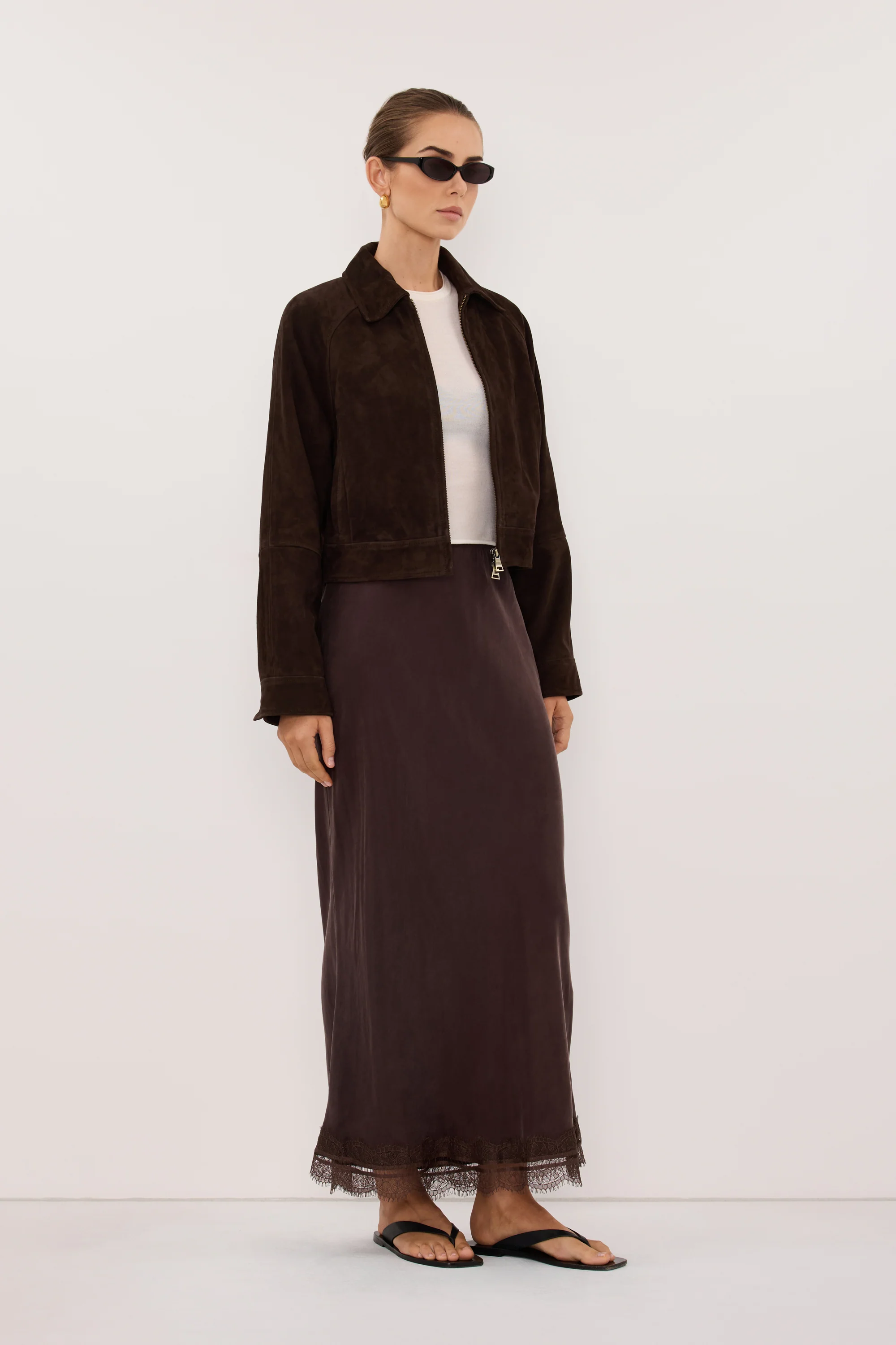 MAEVE BITTER CHOC SUEDE CROPPED JACKET - Image 4