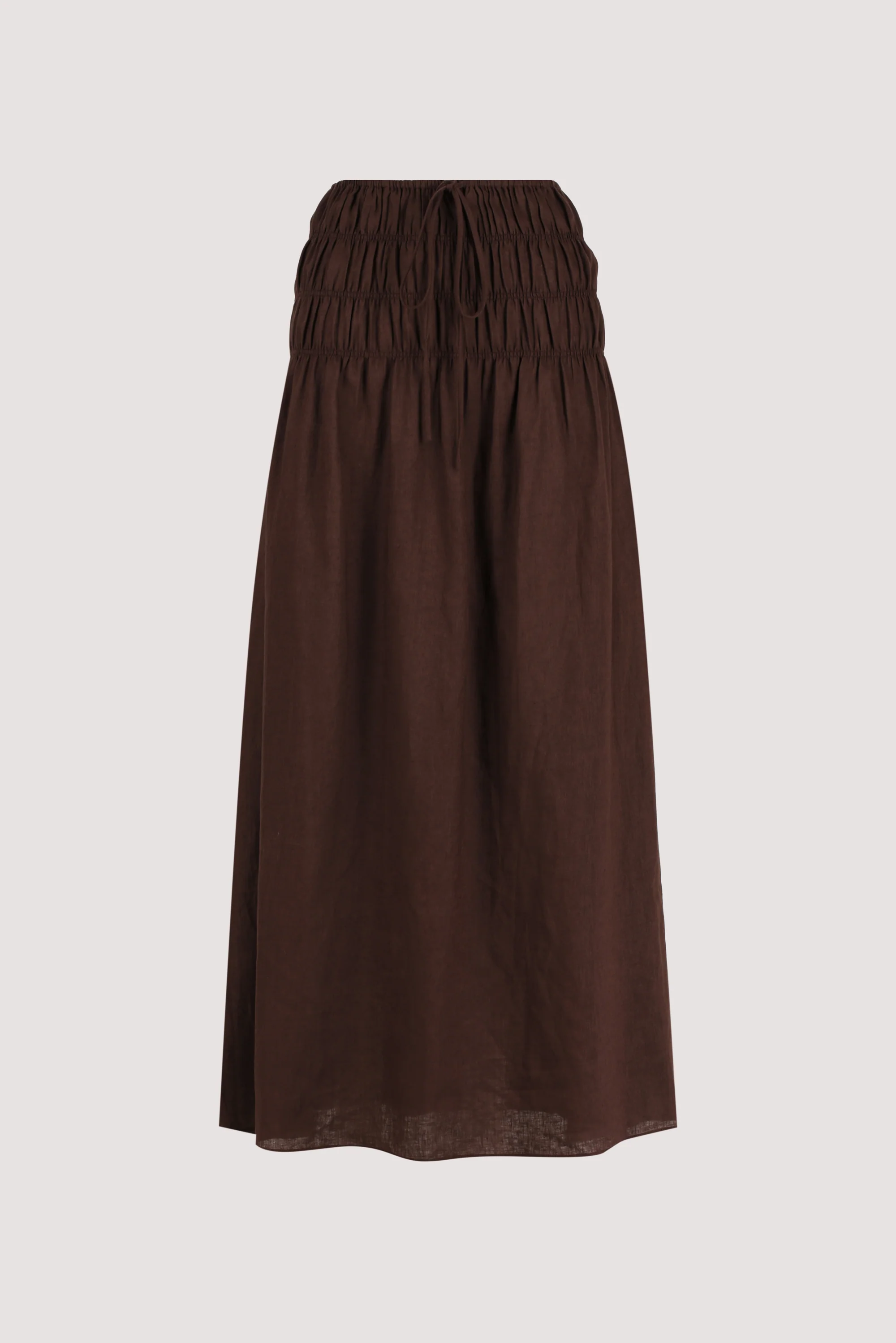 MAIA COCOA LINEN SHIRRED MIDI SKIRT - Image 7