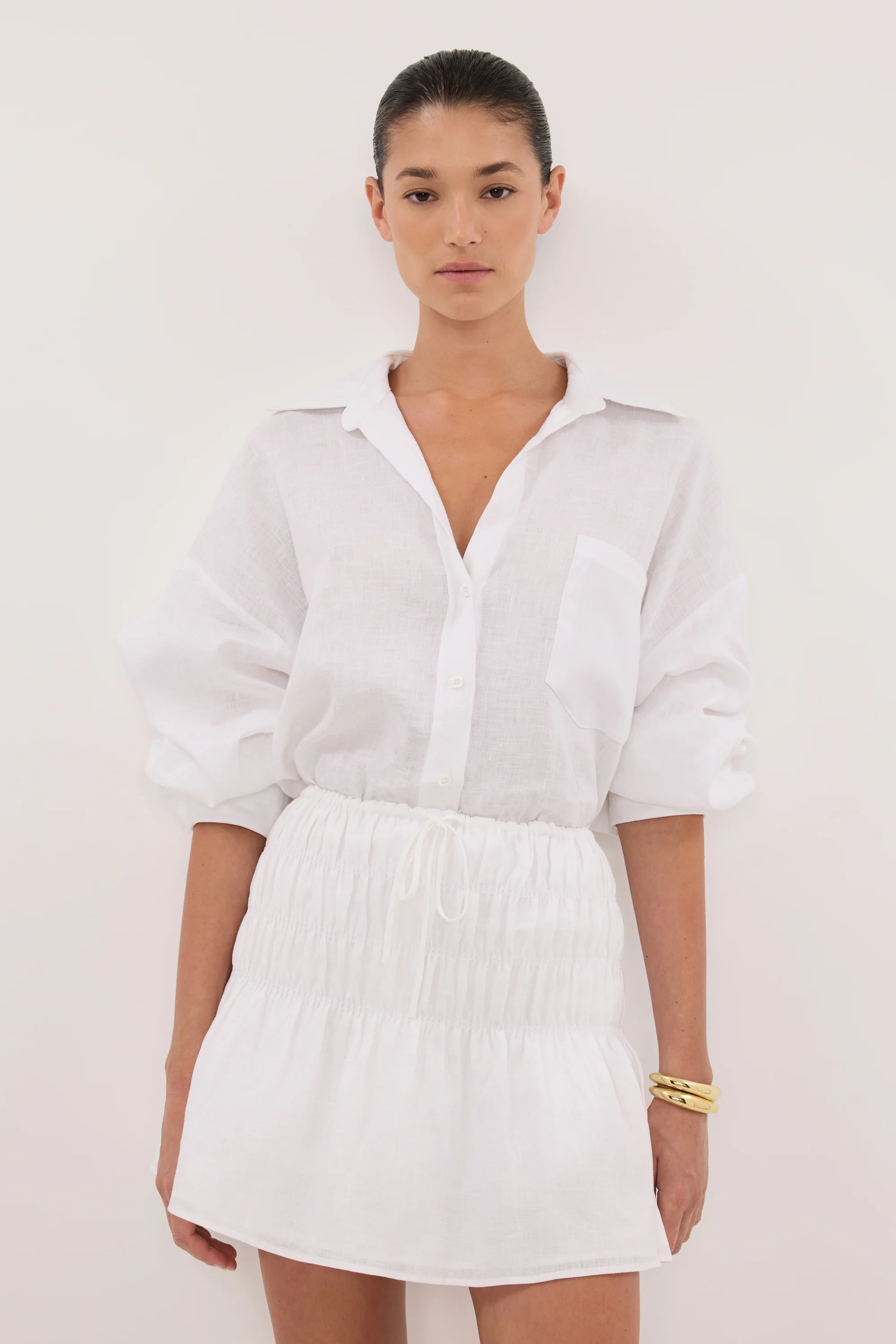MAIA WHITE LINEN MINI SKIRT - Image 2