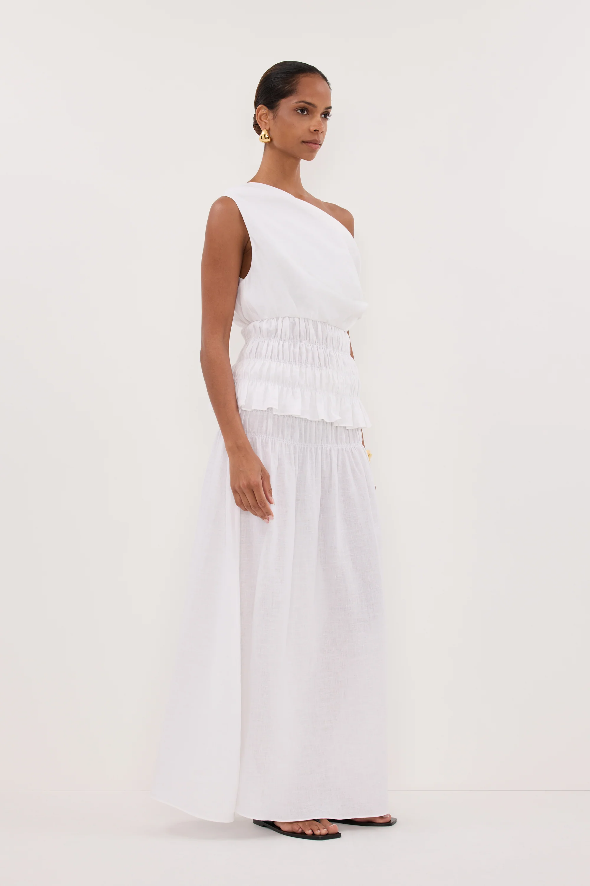 MAIA WHITE SLEEVELESS LINEN SHIRRED TOP - Image 4