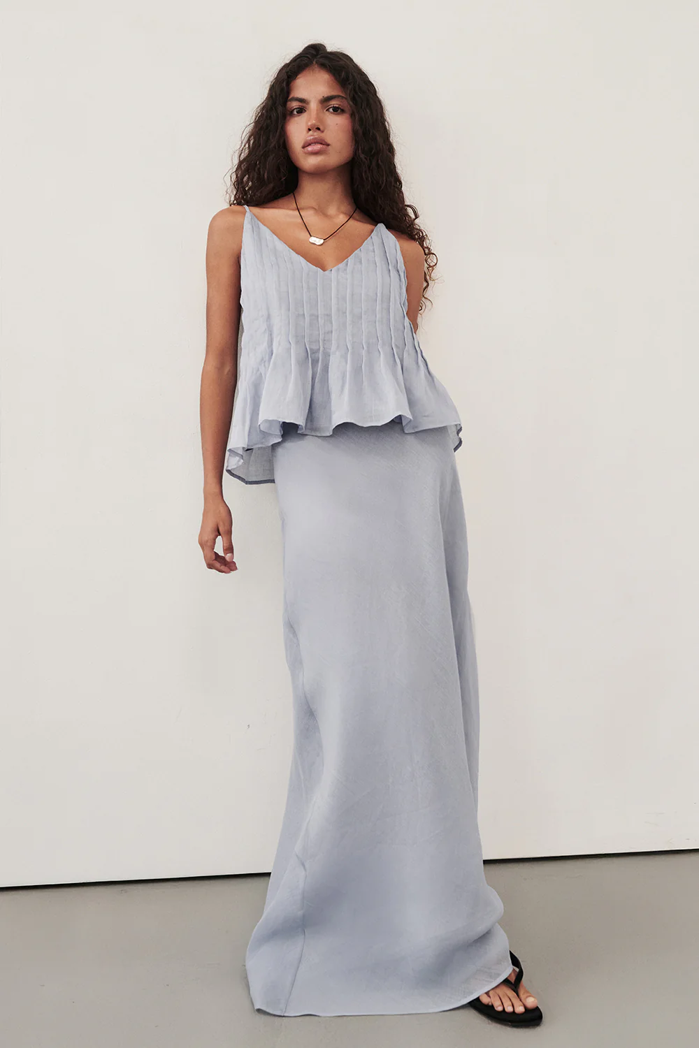 MAISON DUSTY BLUE RAMIE BIAS MAXI SKIRT - Image 2