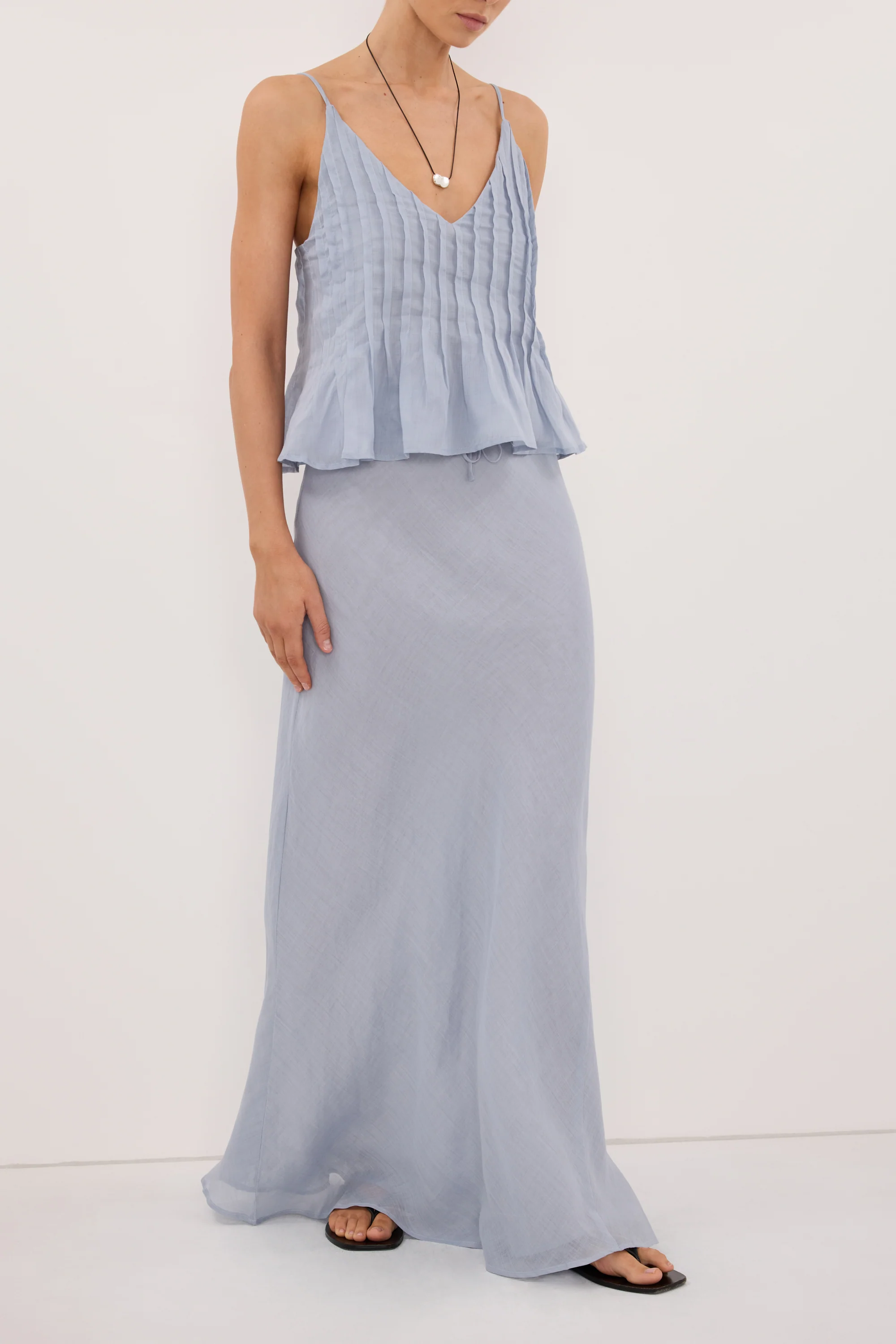 MAISON DUSTY BLUE RAMIE BIAS MAXI SKIRT - Image 4