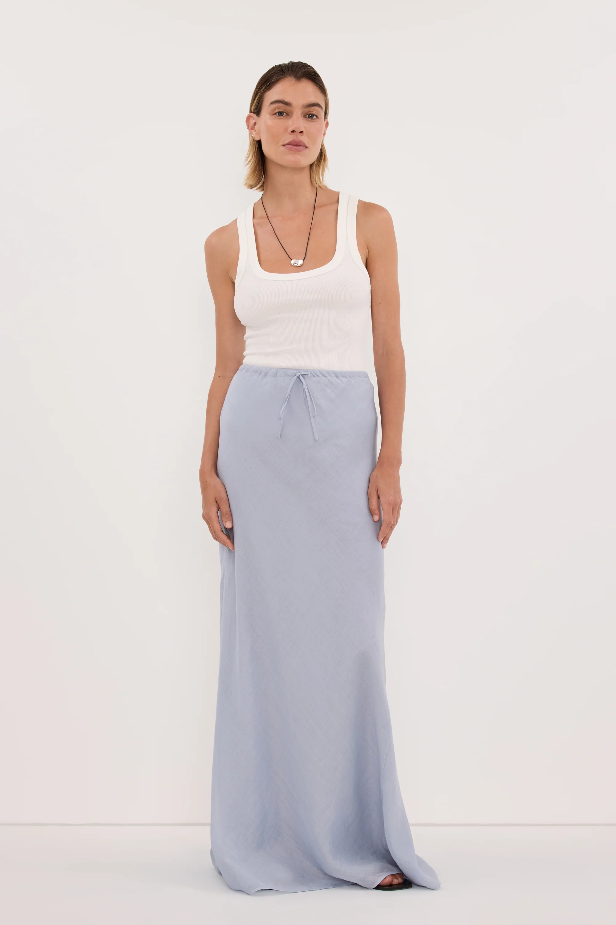 MAISON DUSTY BLUE RAMIE BIAS MAXI SKIRT - Image 6