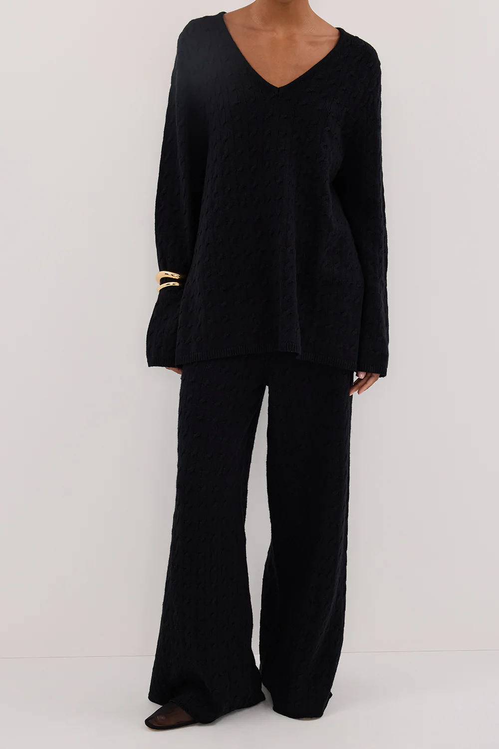 MAREN BLACK CABLE KNIT PANT - Image 2