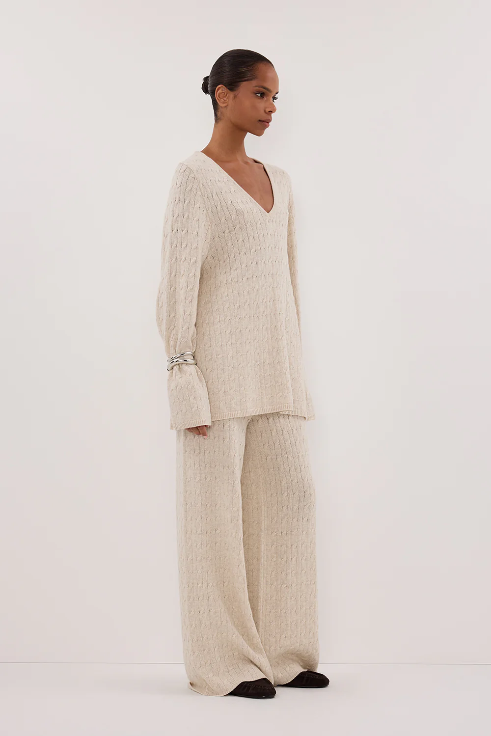 MAREN CHALK CABLE KNIT PANT - Image 3