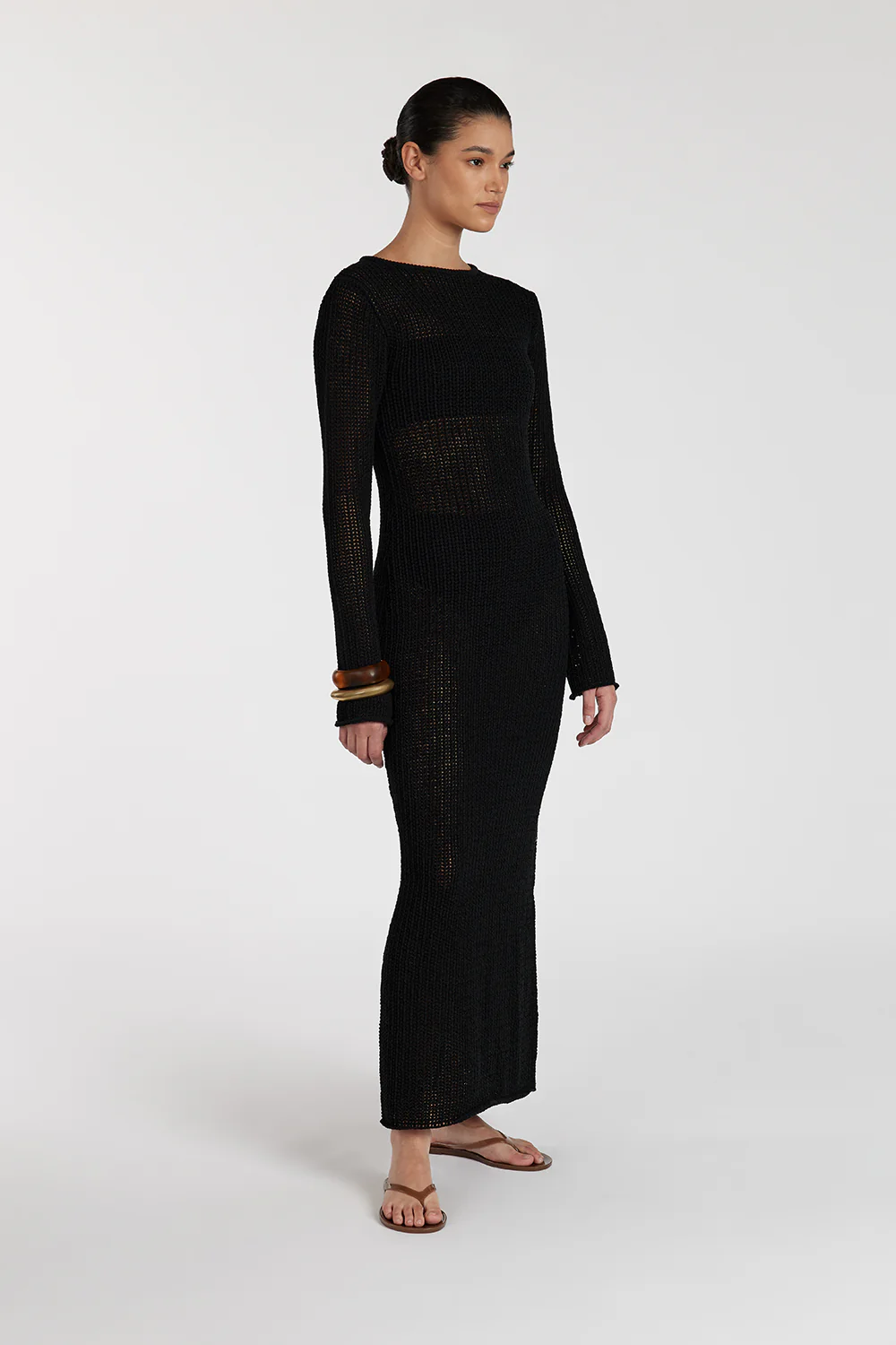 MARGOT BLACK CREW NECK MIDI DRESS - Image 3